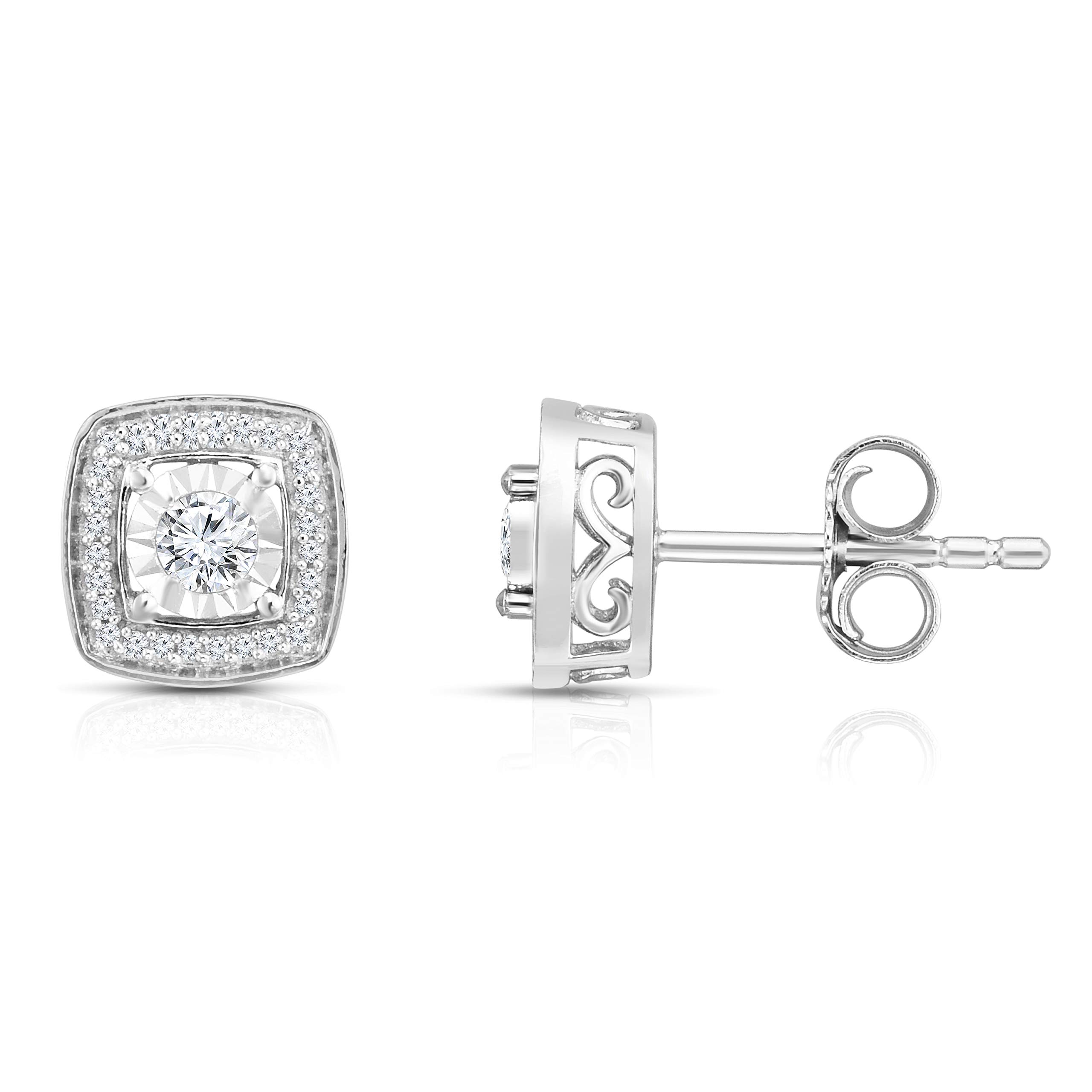 Natalia Drake 1/4 Carat Square Diamond Stud Earrings for Women - 925 Sterling Silver, H-I Color, I2-I3 Clarity - Perfect for Everyday Wear, Office & Special Occasions