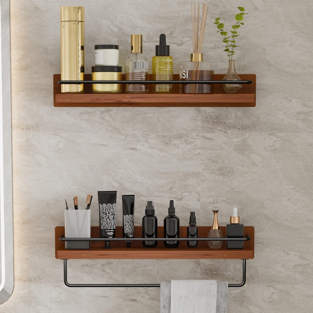 Floating Wall Mounted Bathroom Shelves with Towel Bar - 24 Inch Wooden Shelf for Bathroom, Bedroom, Living Room & Kitchen Storage - Perfect for Organizing Towels, Decor & Essentials