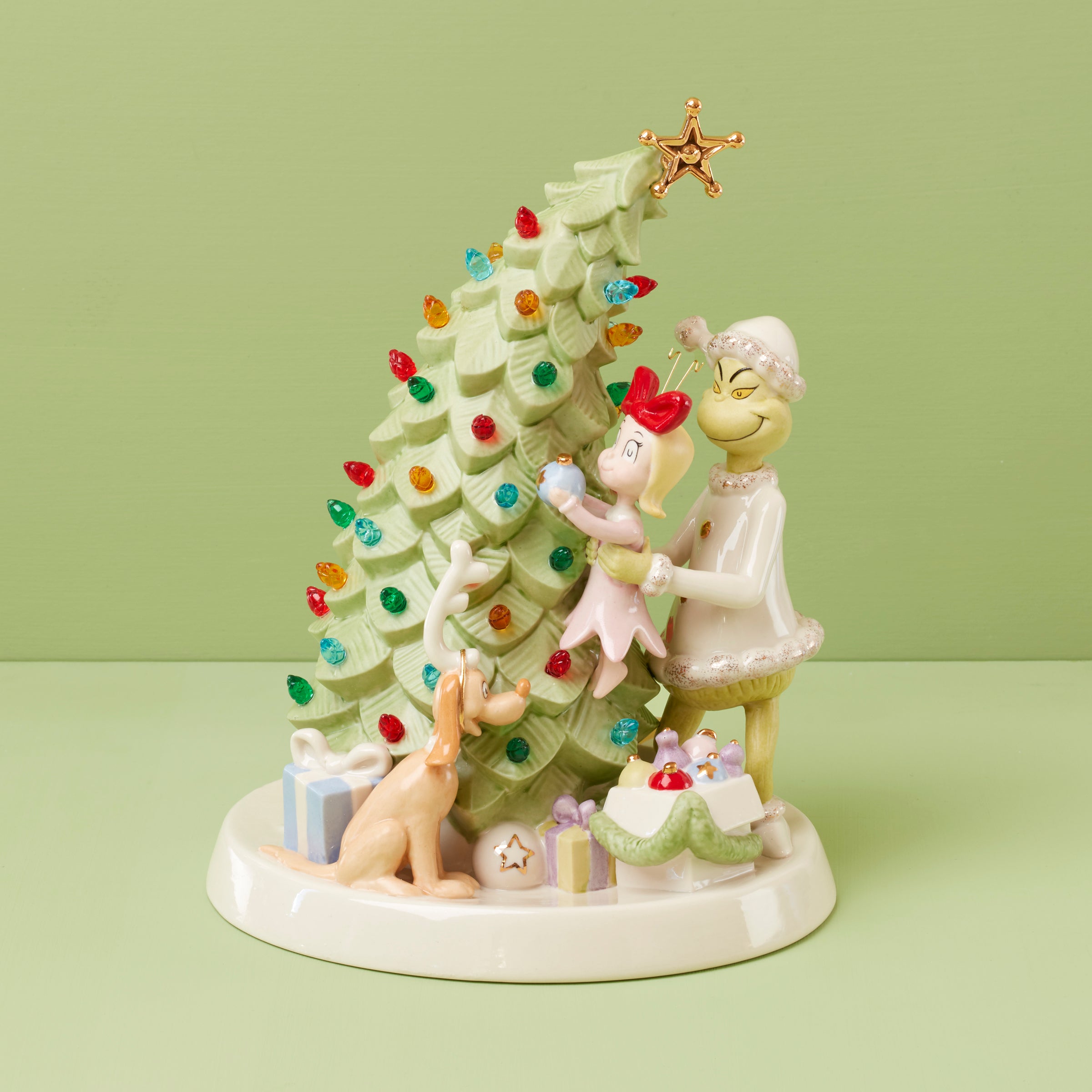 Festive Grinch Christmas Tree Light-Up Figurine - Perfect for Holiday Decor, Party Centerpiece & Gift Giving