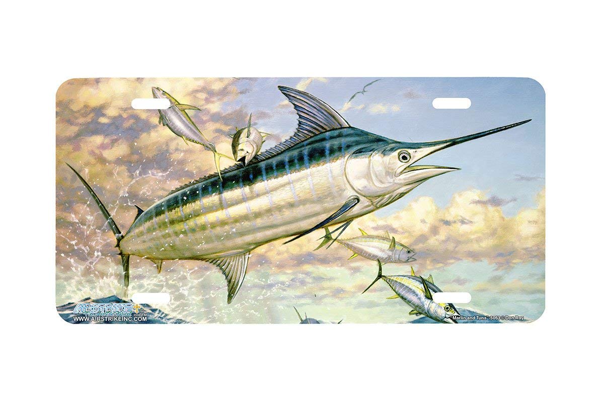 Airstrike 5053 Marlin and Tuna Fish License Plate - Durable Metal Car Tag for Fishing Enthusiasts, Perfect for Trucks, Boats and Outdoor Adventures