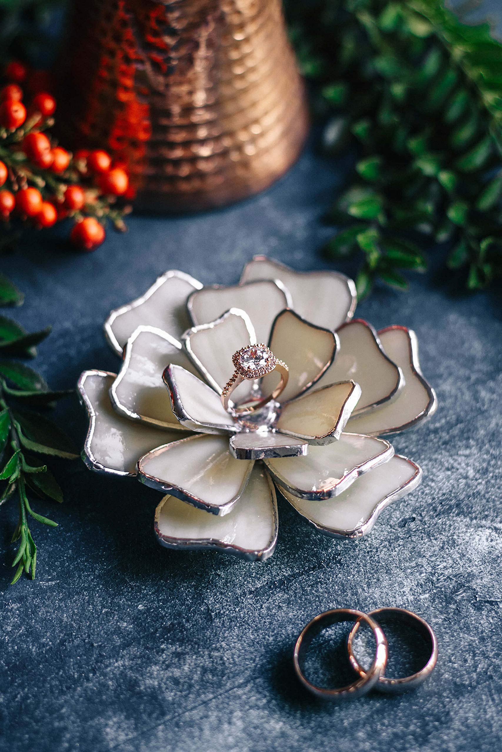 Floral Stained Glass Ring Dish - Elegant Marbled Jewelry Holder for Wedding Rings & Accessories - Perfect for Bridal Showers, Home Decor & Gift Giving