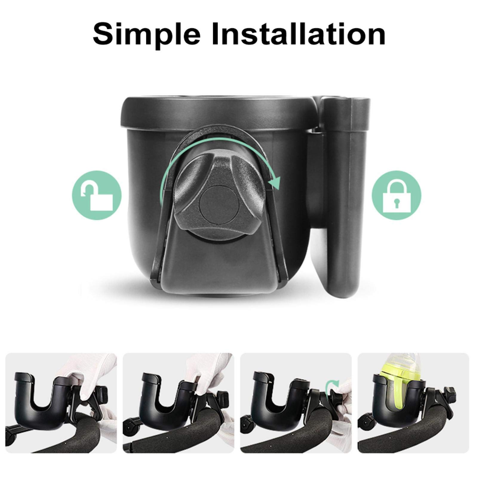 360° Rotating Universal Stroller Cup Holder - 2-in-1 Drink Bottle Holder for Baby Strollers, Wheelchairs & Bikes | Perfect for Parents, Caregivers & Outdoor Activities