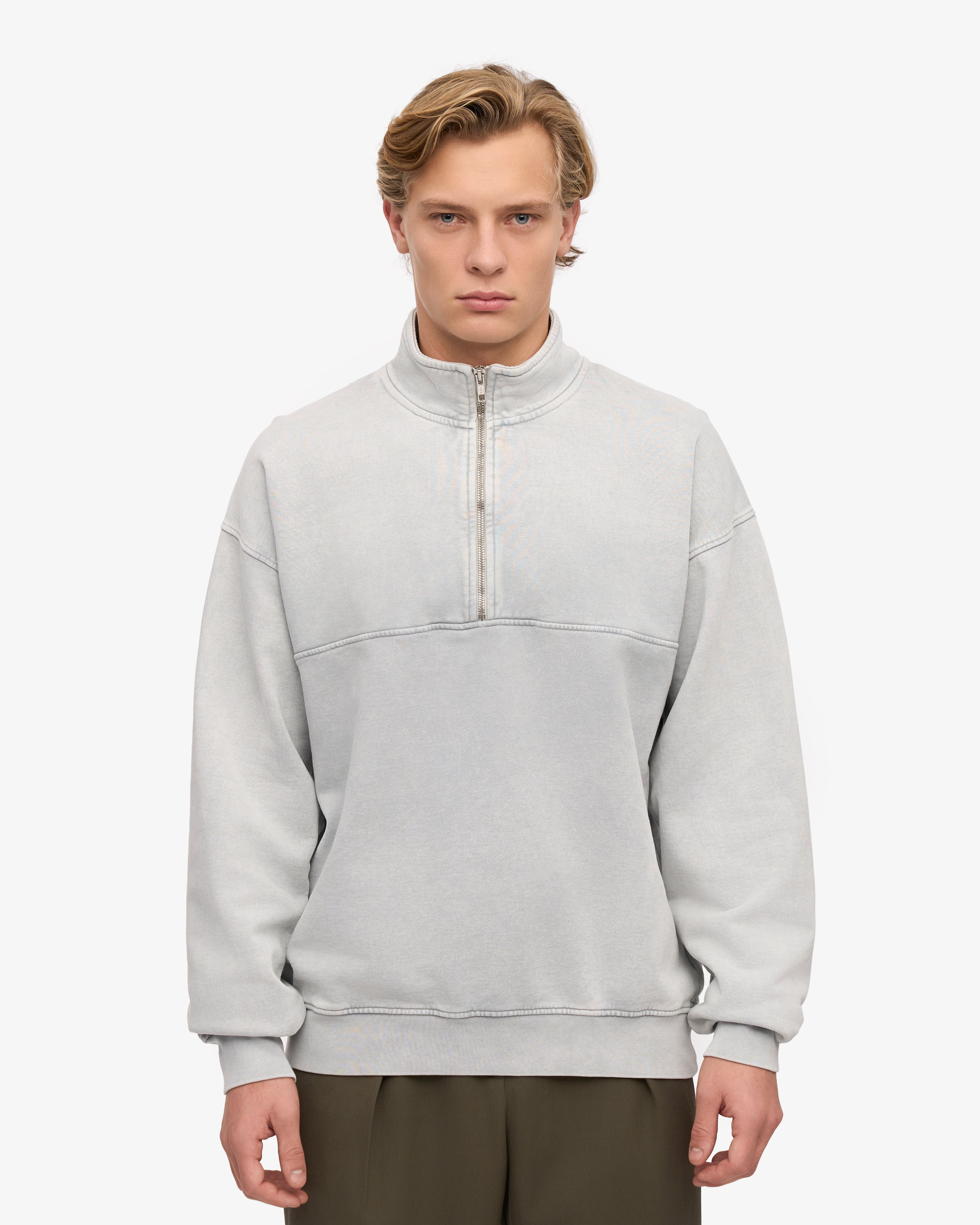 Organic Cotton Quarter Zip Sweatshirt for Men - Faded Grey | Eco-Friendly & Comfortable | Perfect for Casual Wear & Outdoor Activities