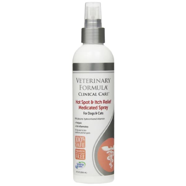 Veterinary Formula Clinical Care Hot Spot & Itch Relief Spray for Dogs & Cats - 8 oz Medicated Spray for Skin Irritations, Allergies & Wounds - Soothes Itching & Promotes Healing - Perfect for Post-Grooming, Flea Bites & Dermatitis Care