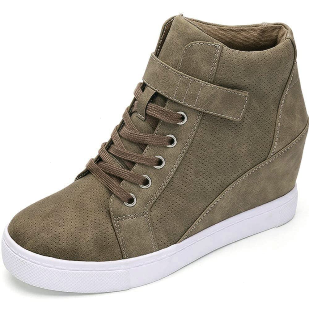 **Athlefit Women's Lace-Up Wedge Sneakers - High Top Fashion Sneakers & Ankle Booties for Casual Wear, Work & Street Style**