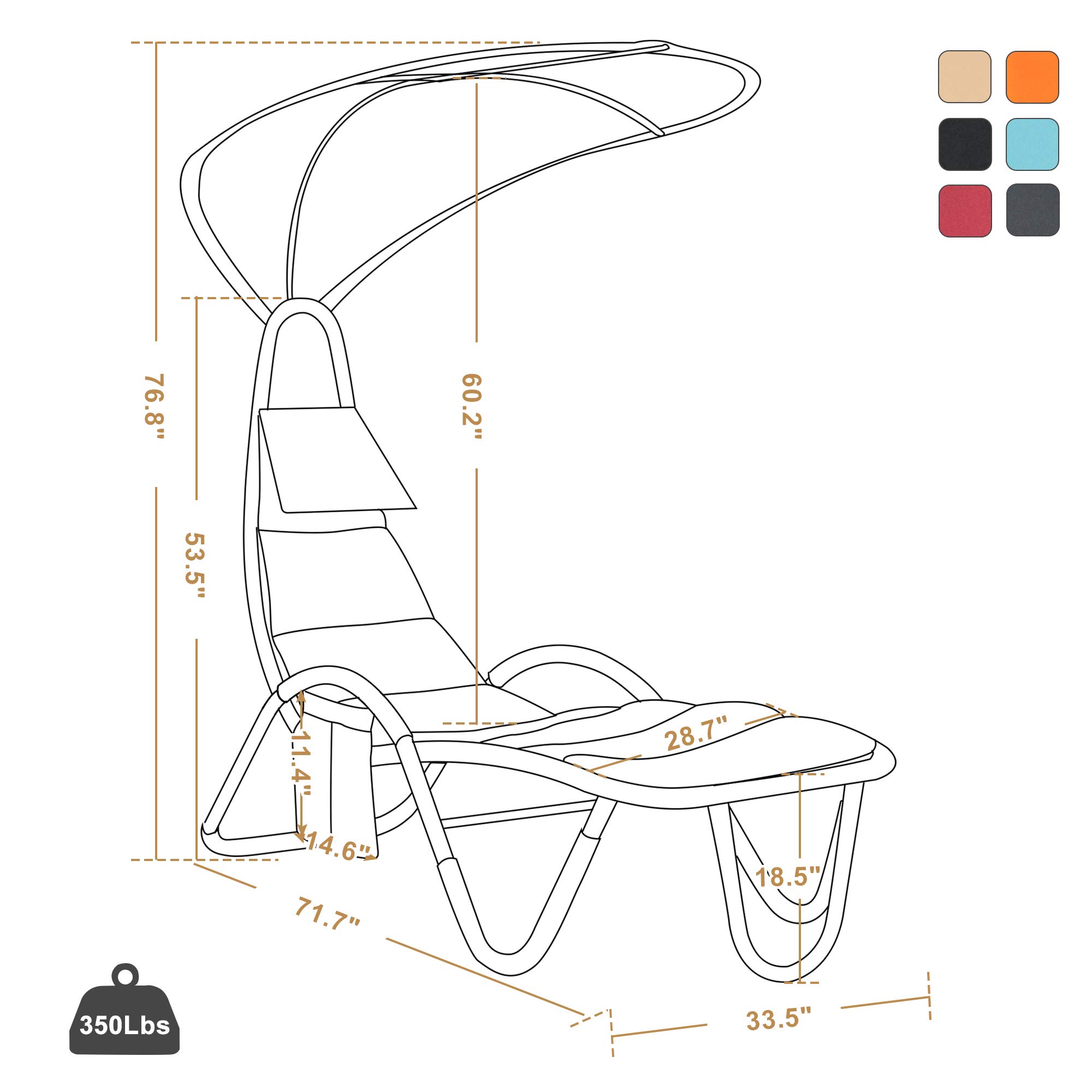 MCombo Outdoor Steel Chaise Lounge Chair with Removable Canopy & Cushions - Adjustable Reclining Chair with Side Pocket & Arc Stand - Perfect for Beach, Poolside, Backyard, Balcony, Porch & Patio (Black, 4097) - Ideal for Sunbathing, Relaxing & Outdoor Lounging