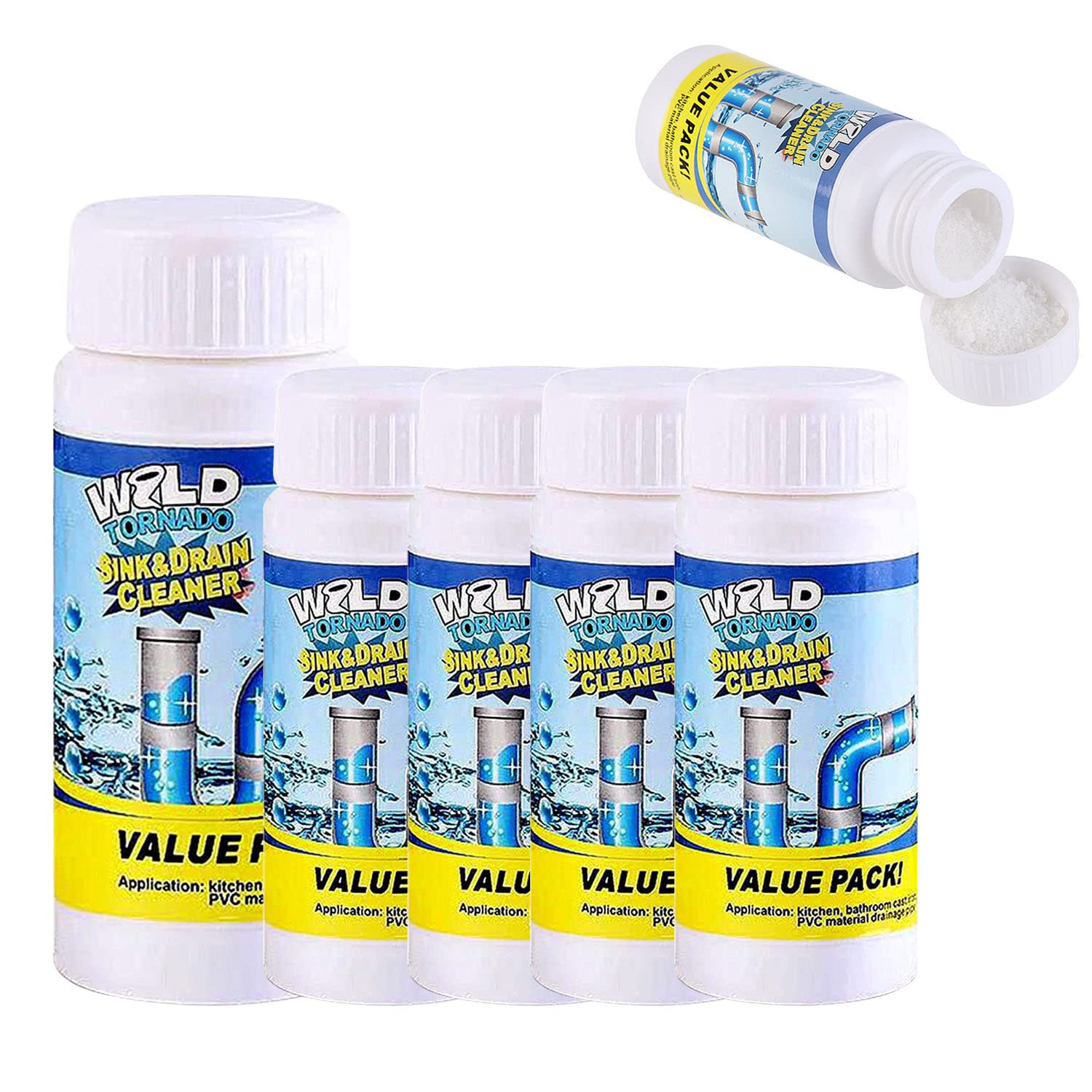 Wild Tornado Pipe Dredge Deodorant - Powerful Foaming Drain Cleaner Powder for Kitchen Sink, Toilet & Shower Drain Clogs - Fast-Acting Pipe Unclogger with Fresh Scent (5 Pack) - Ideal for Home Maintenance & Plumbing Emergencies