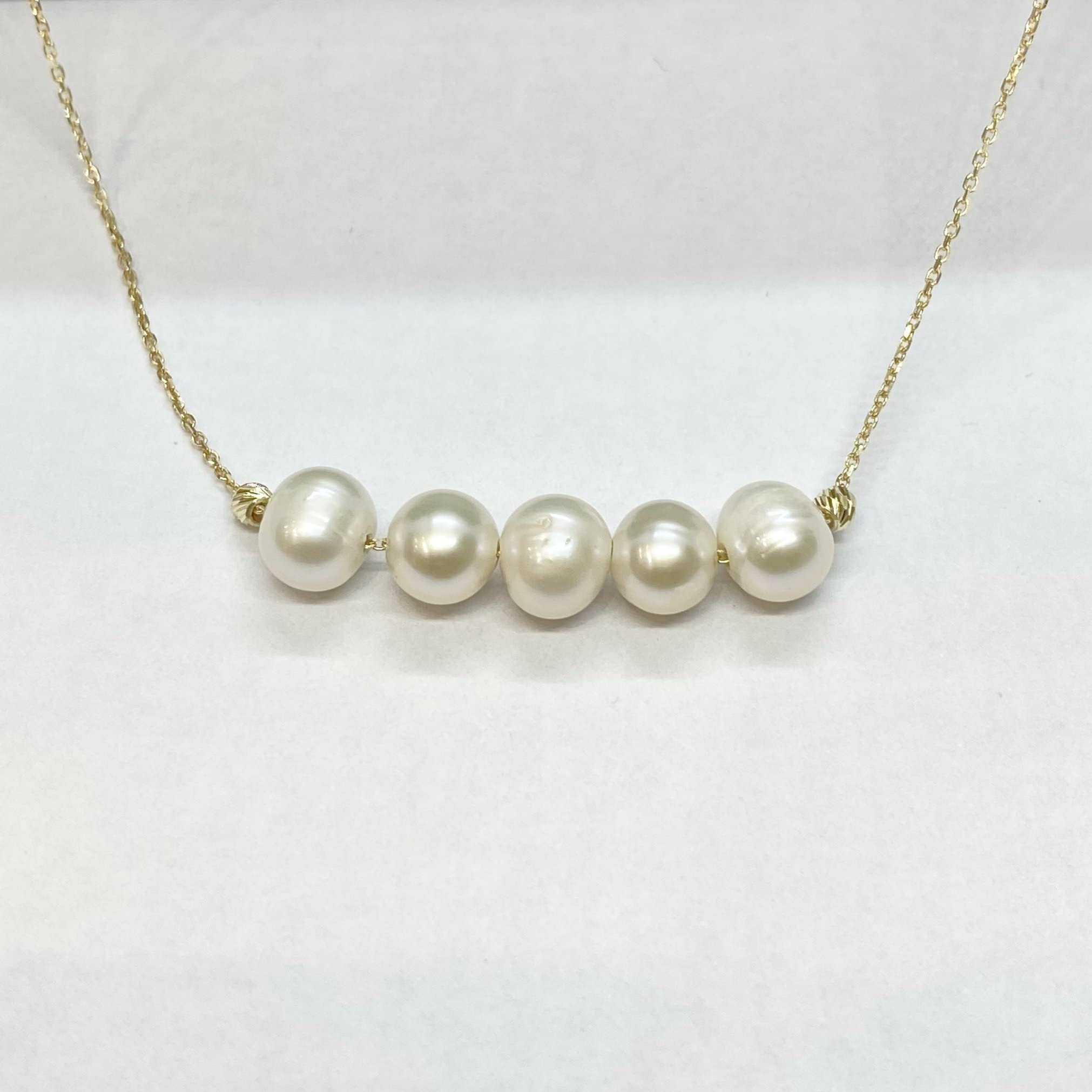14K Solid Gold Pearl Necklace for Women - Elegant Freshwater Beaded Jewelry, Perfect Gift for Mom, Birthday & Christmas
