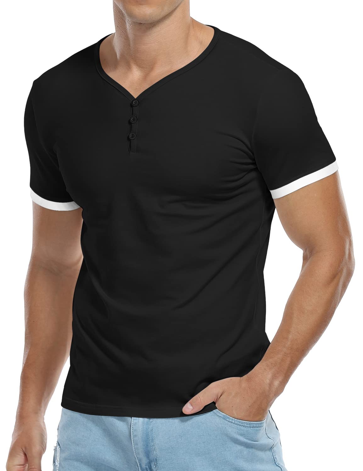 KUYIGO Men's Short Sleeve Henley T-Shirts - Button Placket Cotton Shirt for Summer | Casual Wear, Outdoor Activities & Everyday Comfort