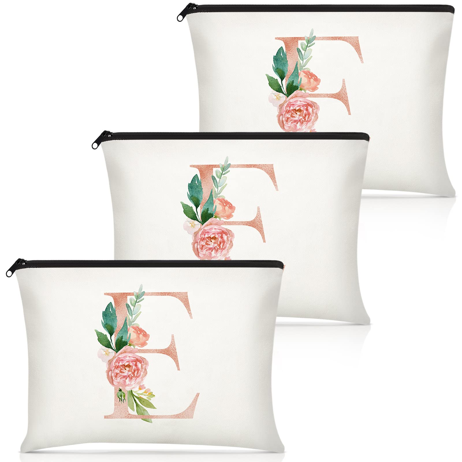 3-Piece Floral Monogram Makeup Bag Set - Personalized Cosmetic Pouch for Women, Brides, Teachers - Ideal for Weddings, Bridal Showers, Birthdays & Mother's Day - 9