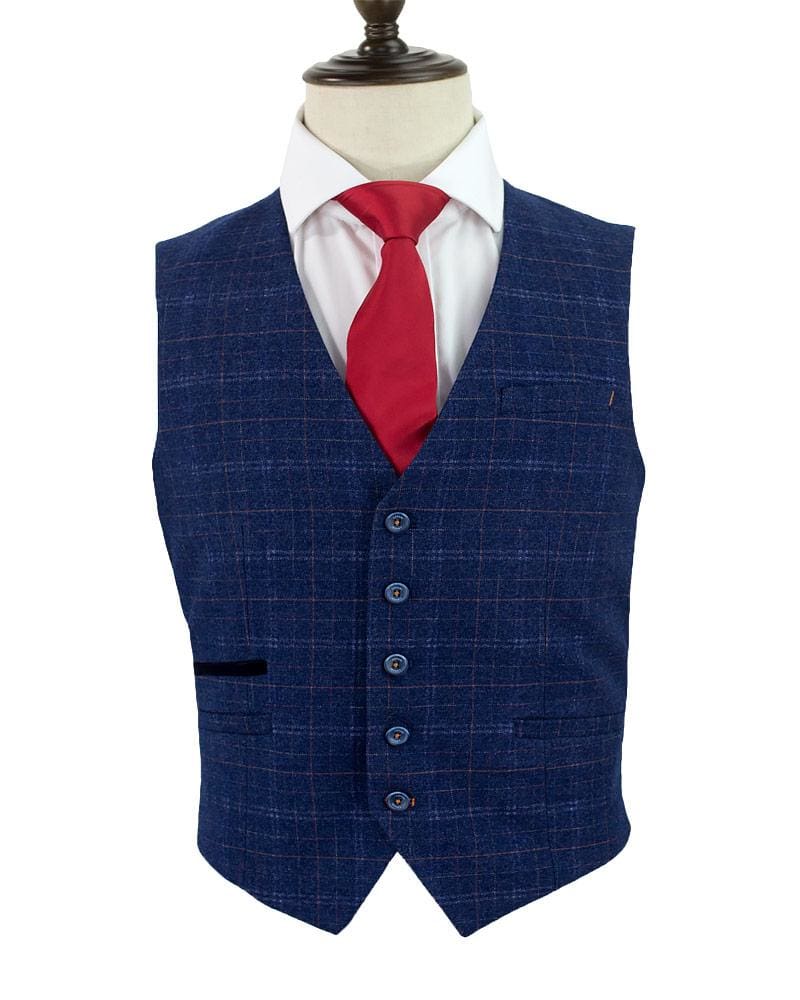 Cavani Kaiser Blue Tweed Waistcoat for Men | Premium Slim Fit Vest | Formal & Wedding Attire | Office & Special Occasion Wear