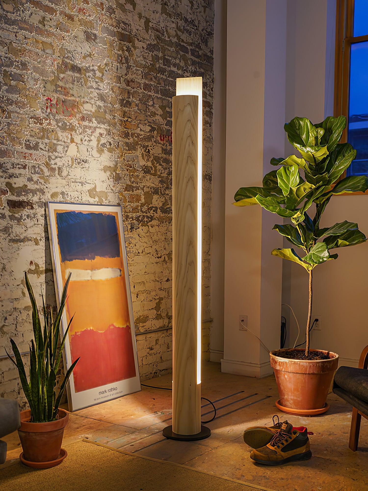 Modern Cylindrical Timber Column Floor Lamp - Rustic Wooden Standing Light for Living Room, Bedroom & Office Decor