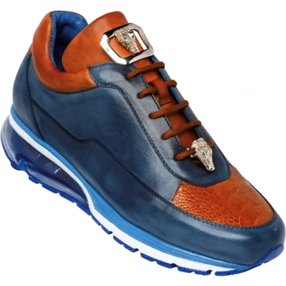 Belvedere Flash Genuine Ostrich Leather & Soft Italian Calfskin Dress Shoes for Men - Elegant Formal & Business Occasions