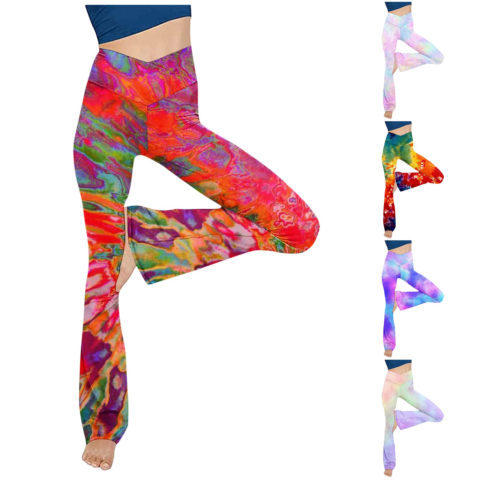 MOKINGTOP Women's Tie Dye High Waist Yoga Pants - Soft Stretch Wide Leg Flare Workout Leggings with Tummy Control - Perfect for Yoga, Gym, Running & Casual Wear