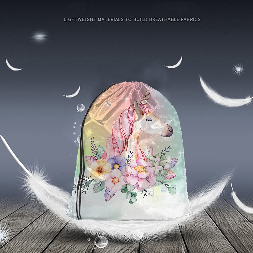 **Pink Unicorn Drawstring Backpack with Wavy Hair & Galaxy Print - Gym Sack, Yoga Bag for Men & Women - Perfect for Sports, Travel, and School**