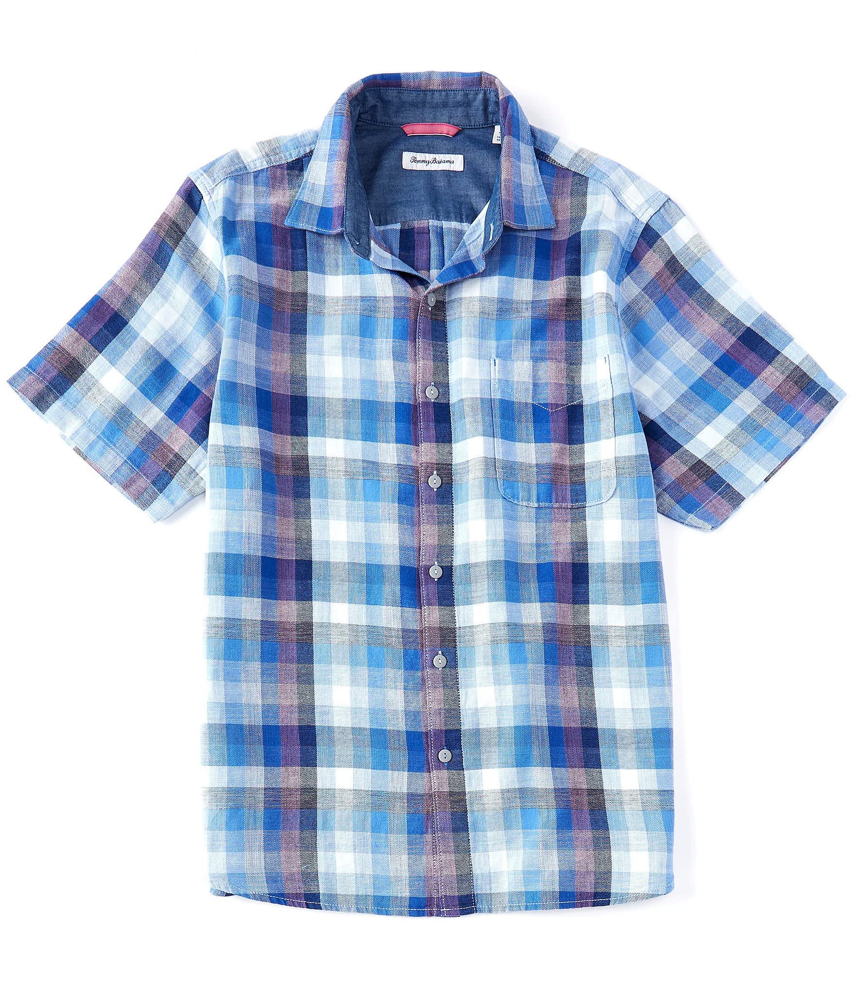 Tommy Bahama Men's Cala Beach Plaid Camp Shirt - 100% Cotton Hawaiian Style Button Down Shirt for Summer, Vacation & Casual Wear