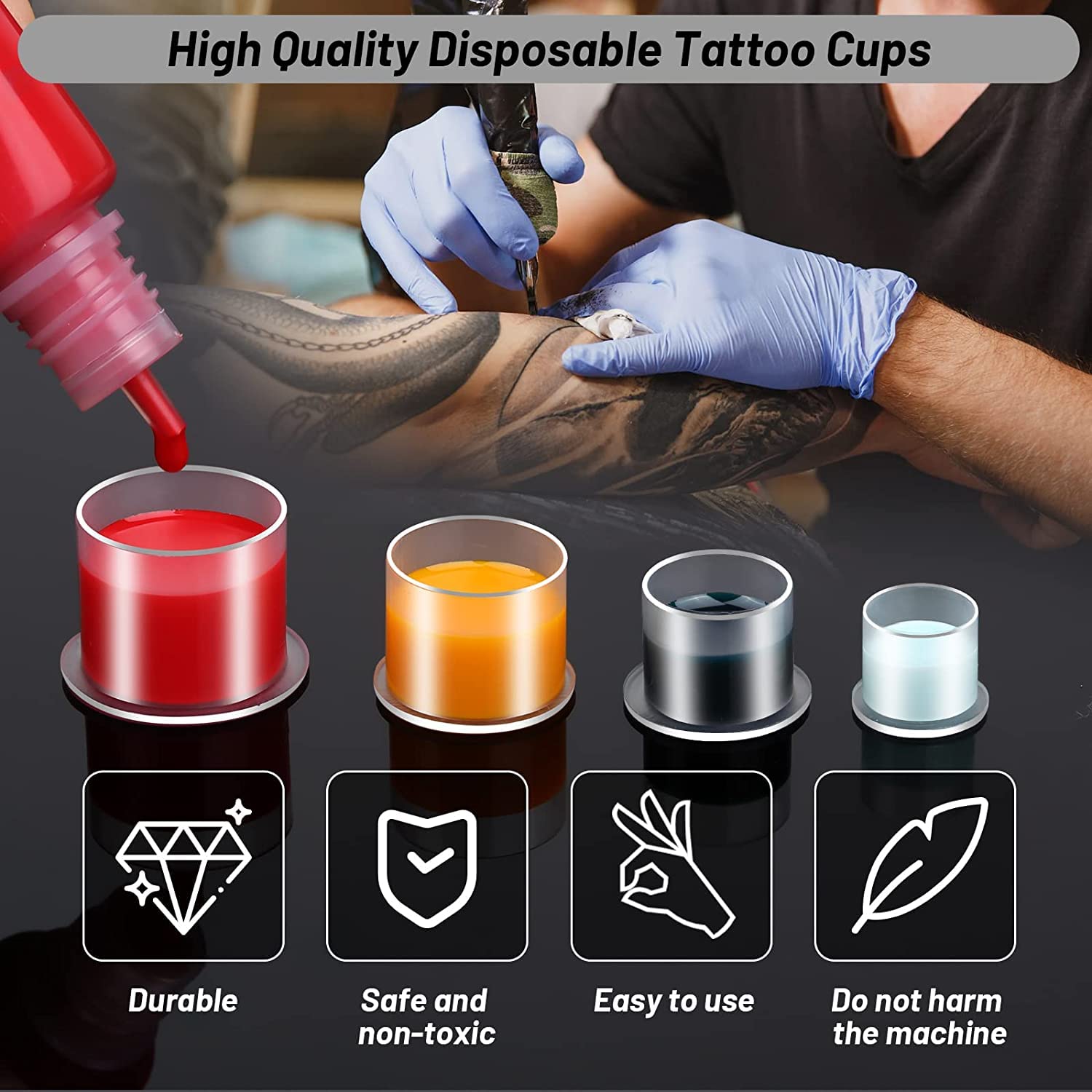 100Pcs Large Size Tattoo Ink Cups - Self Standing Disposable Pigment Cups for Permanent Makeup & Tattoo Artists - Professional Tattoo Supplies for Eyebrow, Lip & Body Art - Ideal for Tattoo Studios & Home Use