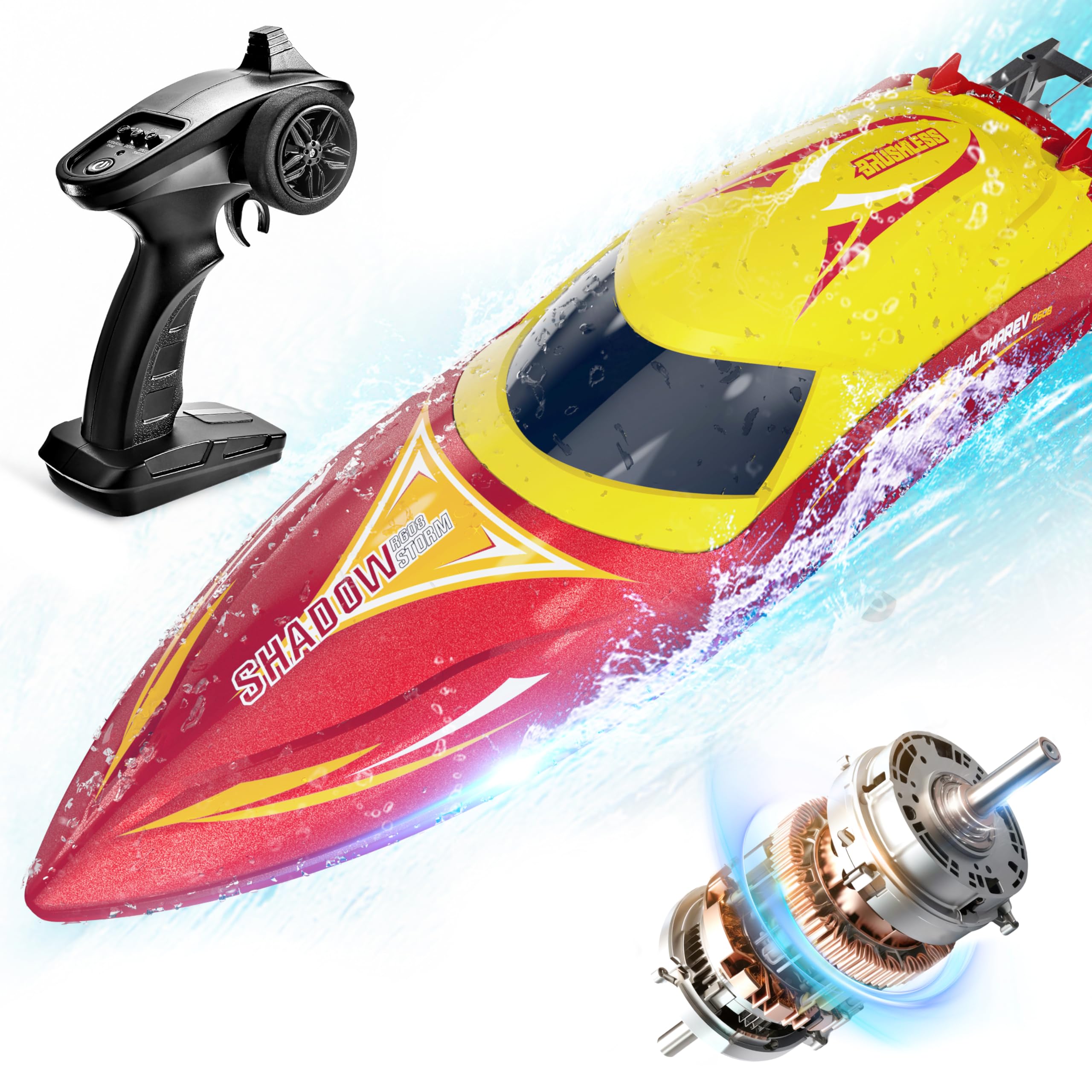 ALPHAREV R608 Brushless RC Boat for Adults - 30+ MPH High Speed Remote Control Boat for Pools, Lakes & Rivers, 2.4GHz Fast RC Speed Boat with Replaceable Parts - Perfect Summer Water Toy & Birthday Gift for Boys, Kids & Teens - Great for Racing, Pool Parties & Outdoor Water Adventures