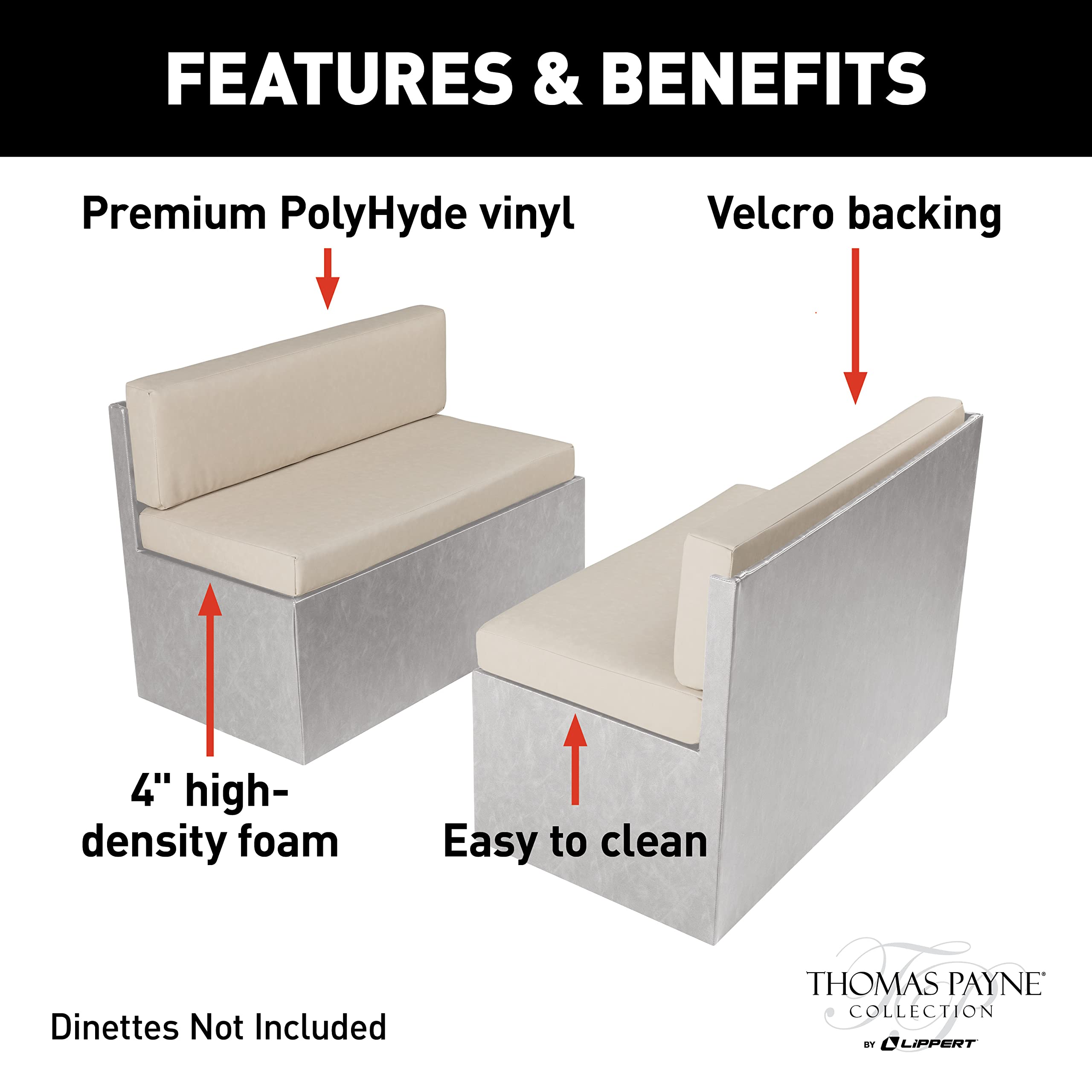 THOMAS PAYNE RV Dinette Cushions - 38 Inch Altoona RV Furniture Replacement for Comfortable Seating | Perfect for RV Camping, Road Trips & Outdoor Adventures