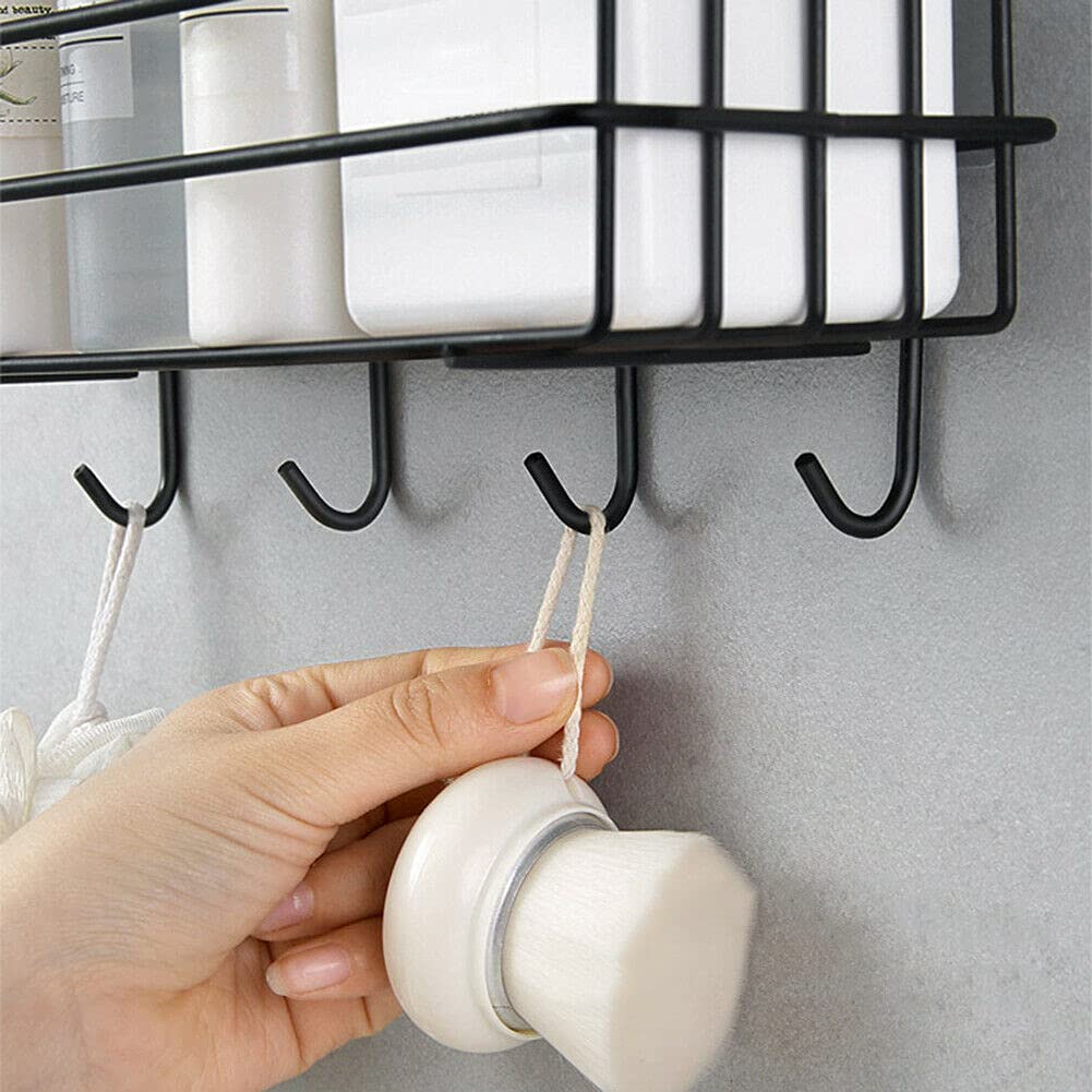 ZIVIK Shampoo Holder - 4 Hook Wall Mounted Bathroom Shelf, No Drill Floating Metal Shower Organizer for Toiletries Storage | Perfect for Small Bathroom, Kitchen & Shower Organization