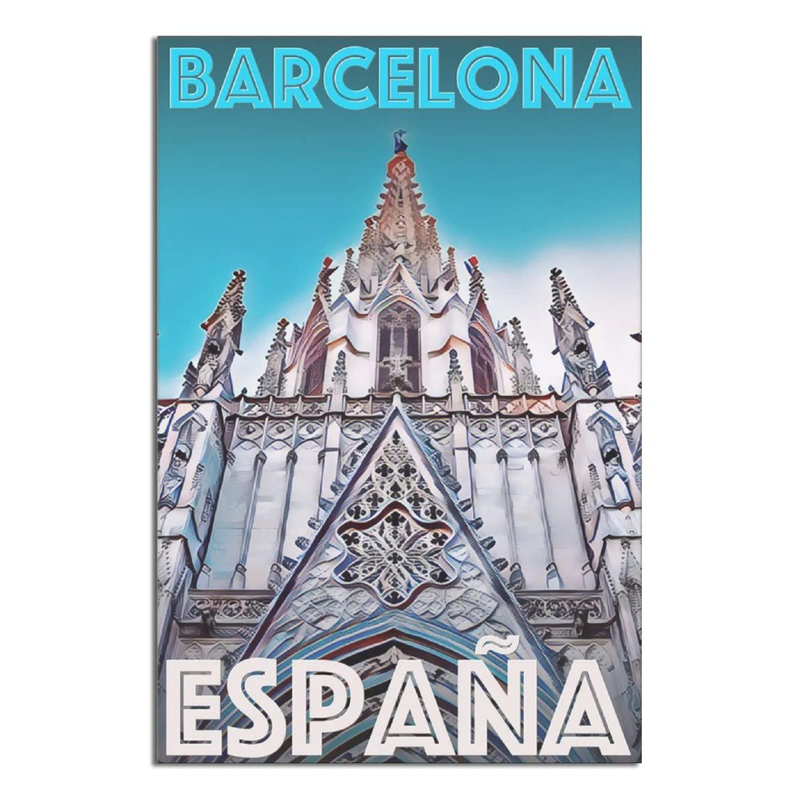 Vintage Barcelona Spain Travel Poster - Exquisite Church Wall Art Decor, Modern Office Canvas Painting 12x18 Inches (30x45cm) - Perfect for Home, Office & Cafe Decoration