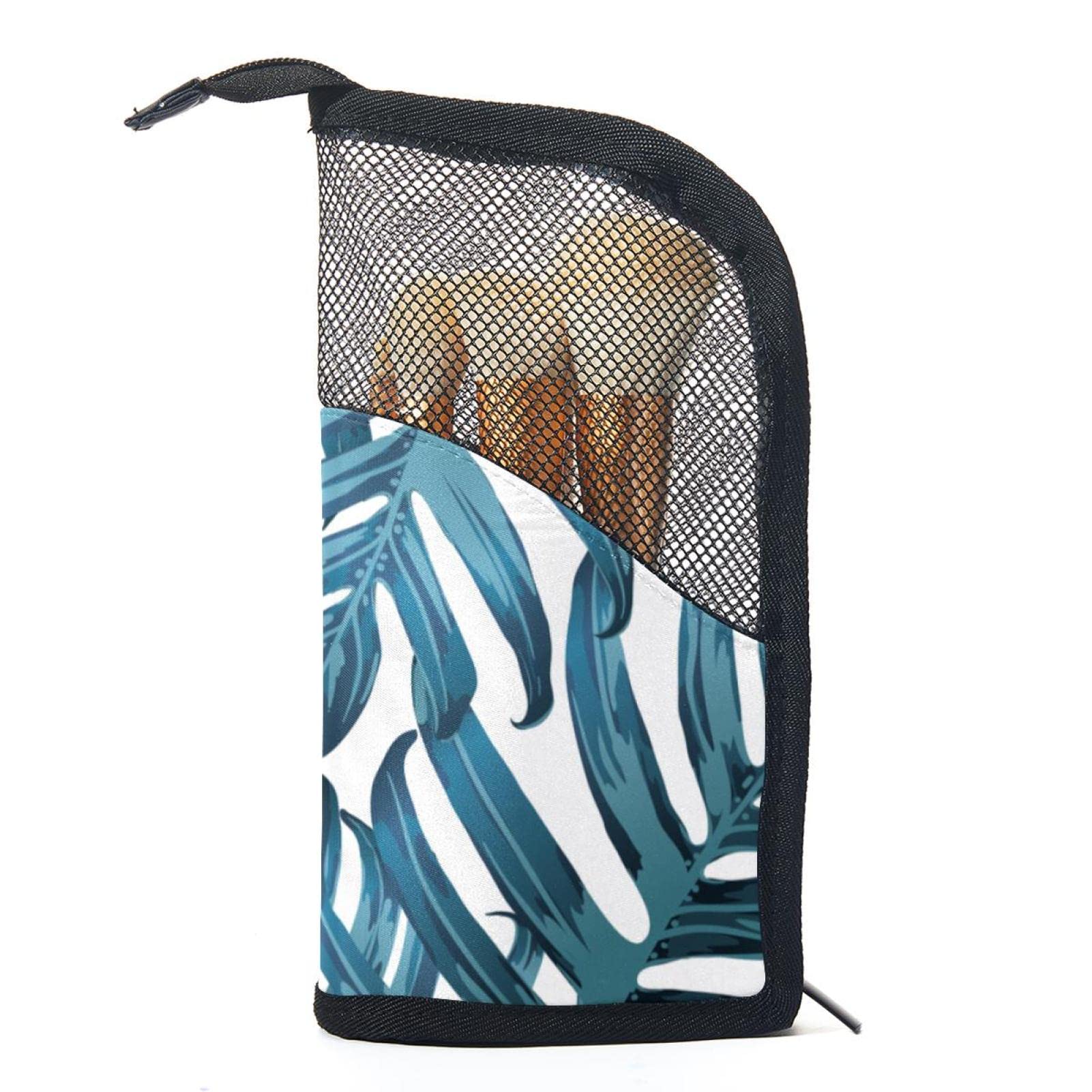 Portable Makeup Brush Organizer Bag with 12 Slots - Tropical Palm Leaves Design, Travel-Friendly Cosmetic Brush Holder Case - Perfect for Home Vanity, Travel & Professional Makeup Artists