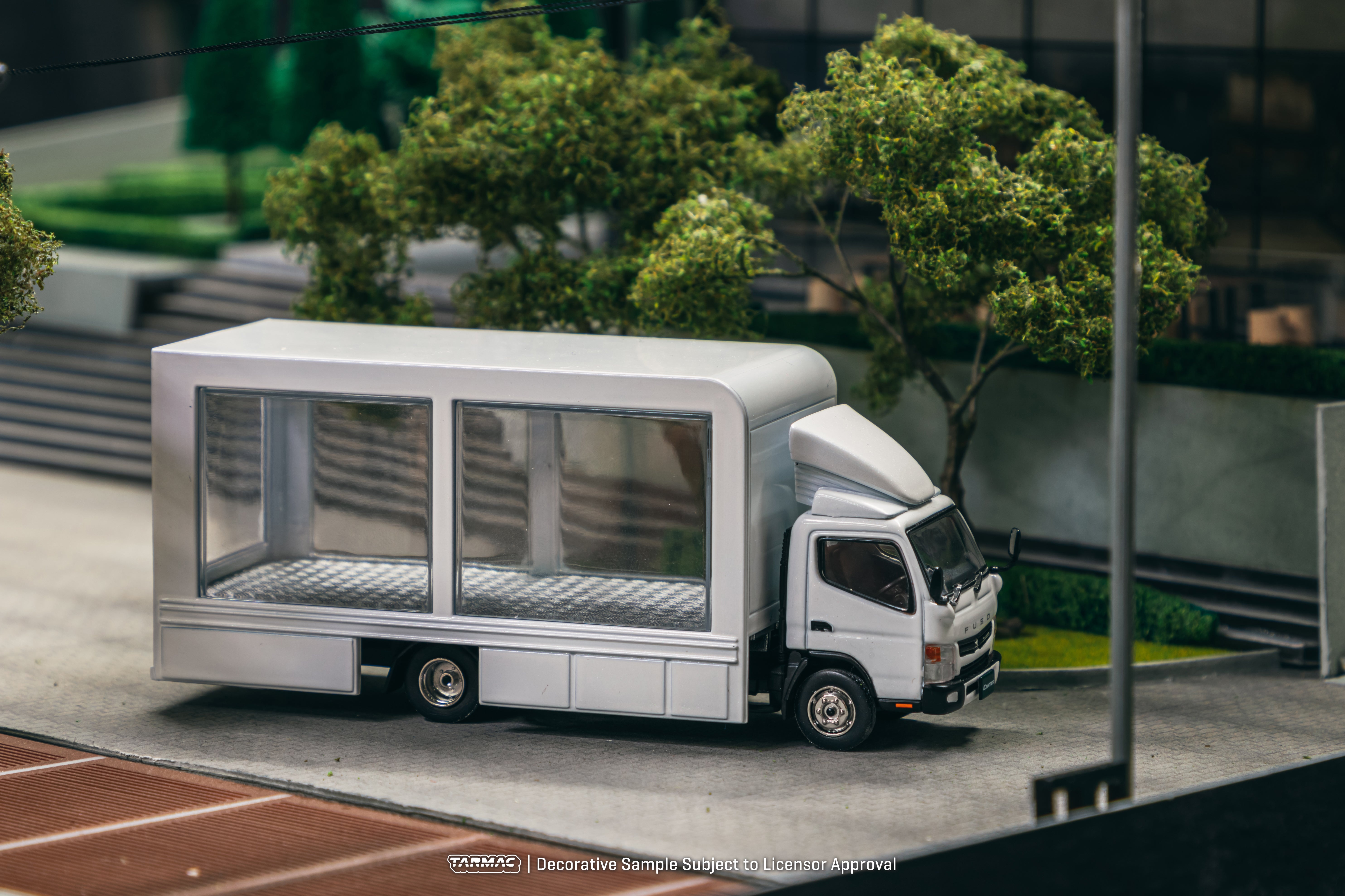 Tarmac Works 1/64 Scale Mitsubishi Fuso Canter Mobile Display Truck Diecast Model Car - Perfect for Collectors, Display, and Diorama Scenes