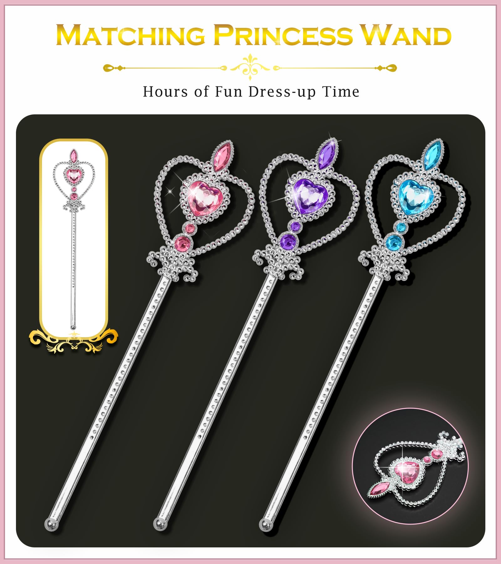 Princess Dress Up Set for Girls - Sparkling Tiara Crown & Magic Wand Toy Jewelry Kit, Perfect for Birthday Gifts & Pretend Play (Ages 3-6) | Royal Party, Dress Up Costume, Tea Party & Birthday Celebration Accessories