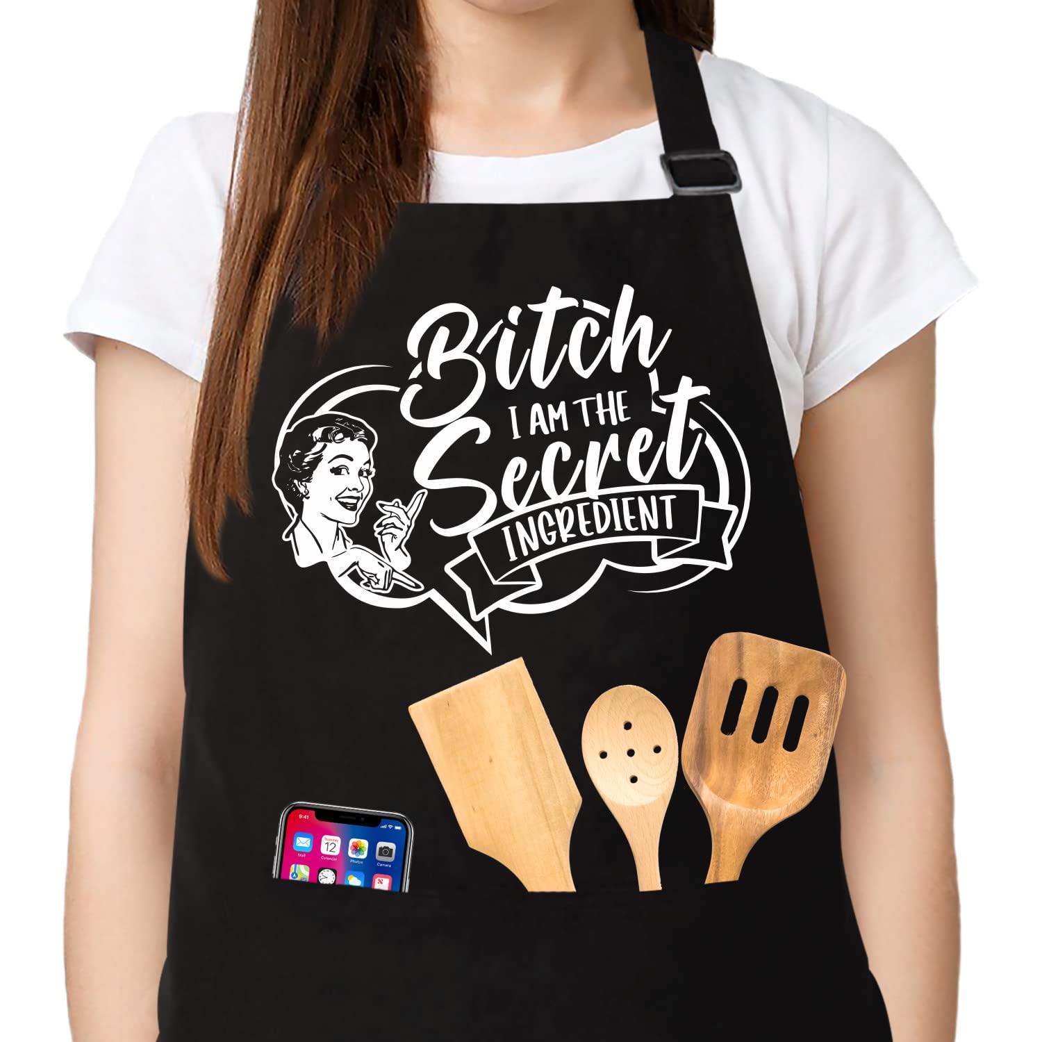 Funny Aprons for Women - Cute Kitchen Cooking Apron with 2 Pockets, Perfect Baking Gifts for Bakers, Birthday Housewarming Thanksgiving Christmas Present for Mom Wife Sister Grandma | Ideal for Baking, Cooking, BBQ, Holiday Parties & Family Gatherings