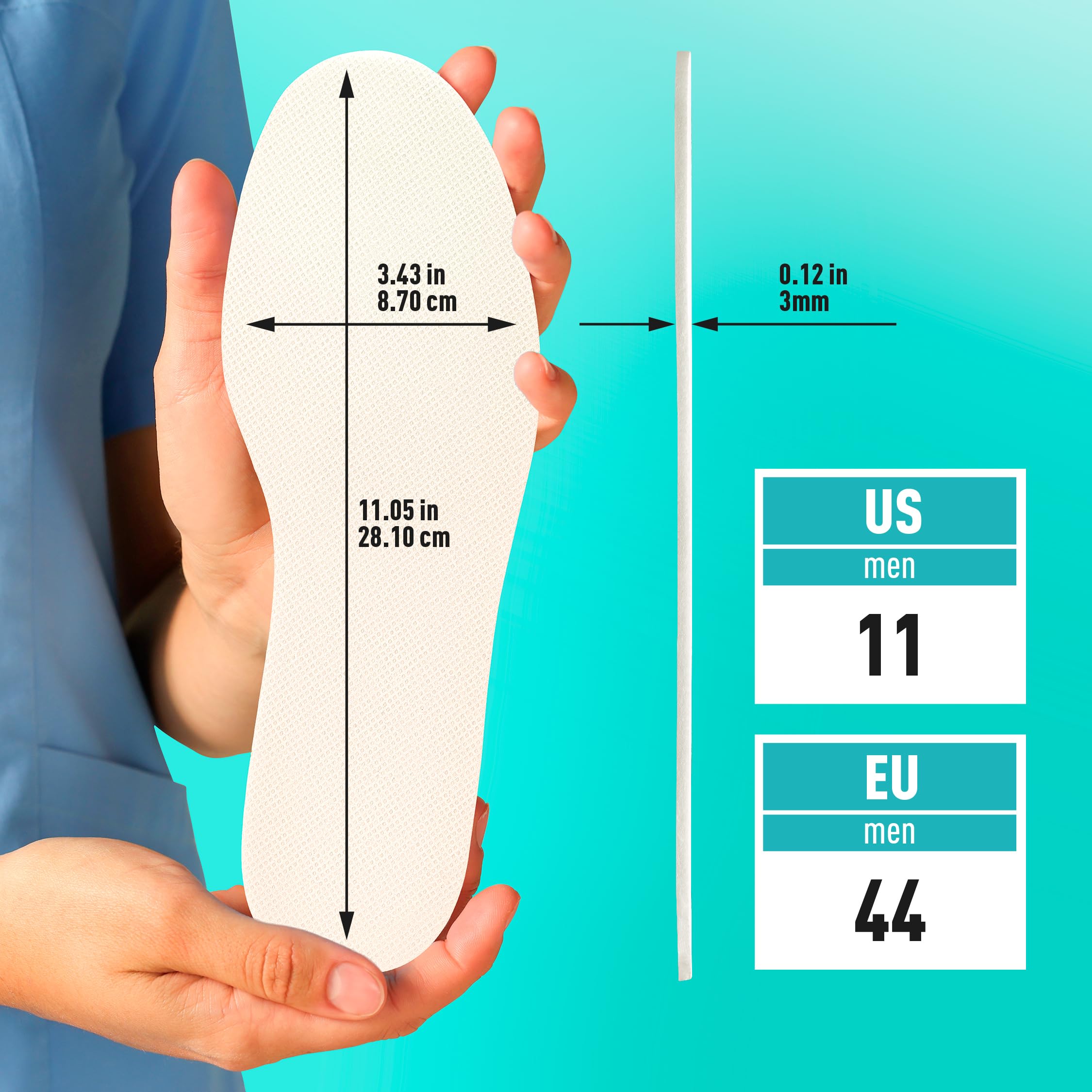 Premium Shoe Filler Insoles - 3 Pairs Full-Length Latex Foam Inserts for Oversized Shoes (Men's US 11/EU 44) | Comfortable Shoe Tightening Solution for Daily Wear, Work & Dress Shoes