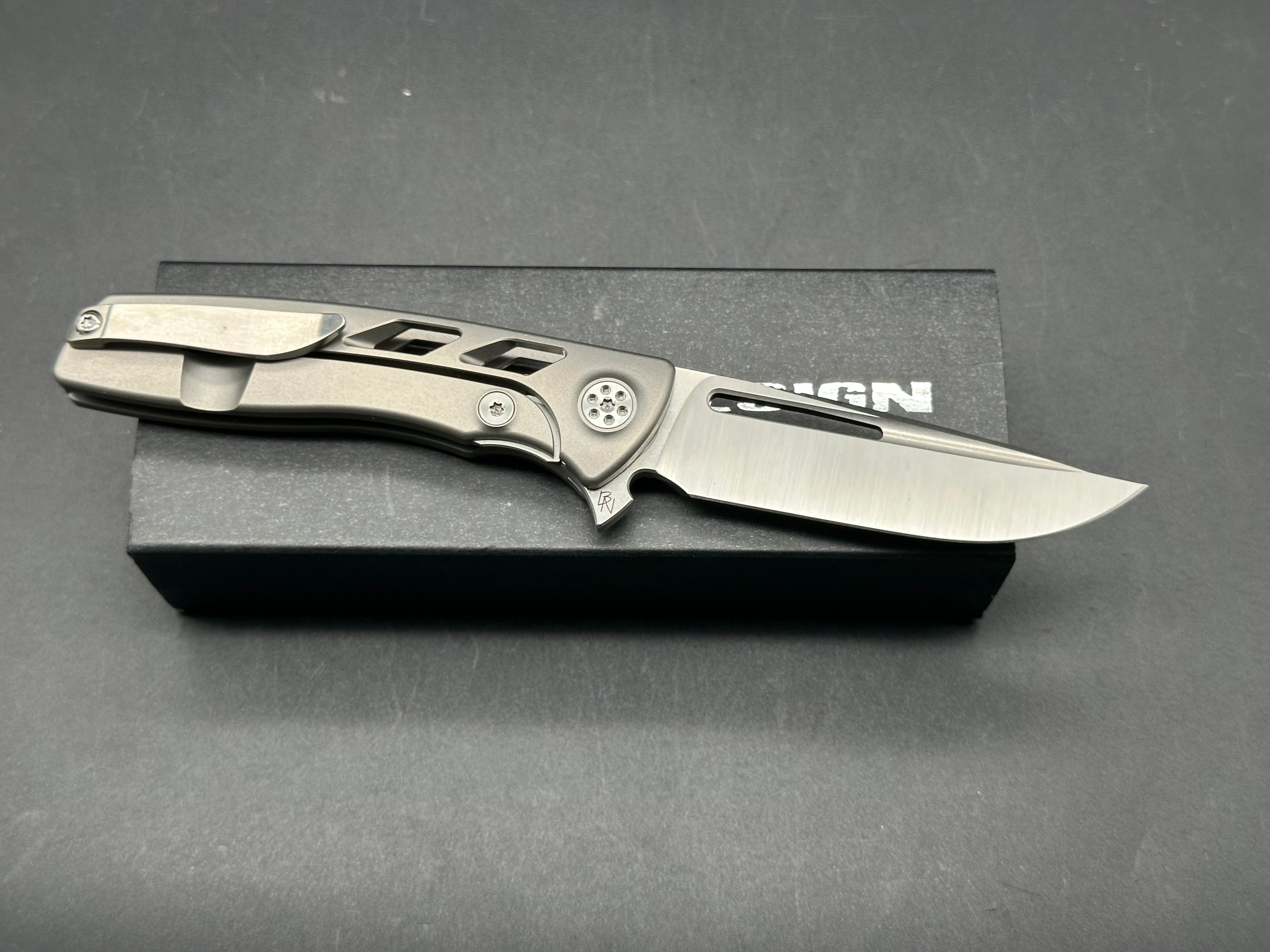 Sharp by Design Micro Evo Typhoon Folding Knife - Premium M390 Steel Satin Blade & Bead Blasted Titanium Handles | EDC, Outdoor Survival, Camping, Tactical Gear