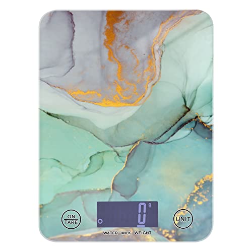 Premium Teal Marble Digital Kitchen Scale - Waterproof Food Scale for Precise Weighing in Ounces & Grams | Easy-Clean Surface for Cooking, Baking & Meal Prep