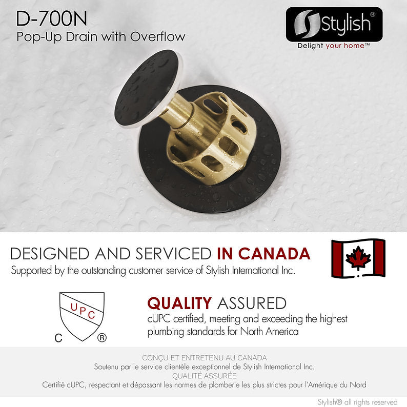 POP UP DRAIN WITH OVERFLOW D 700N - Modern Matt Black Bathroom Sink Drain for Easy Installation & Water Flow Control | Perfect for Bathroom Renovation & Home Improvement Projects