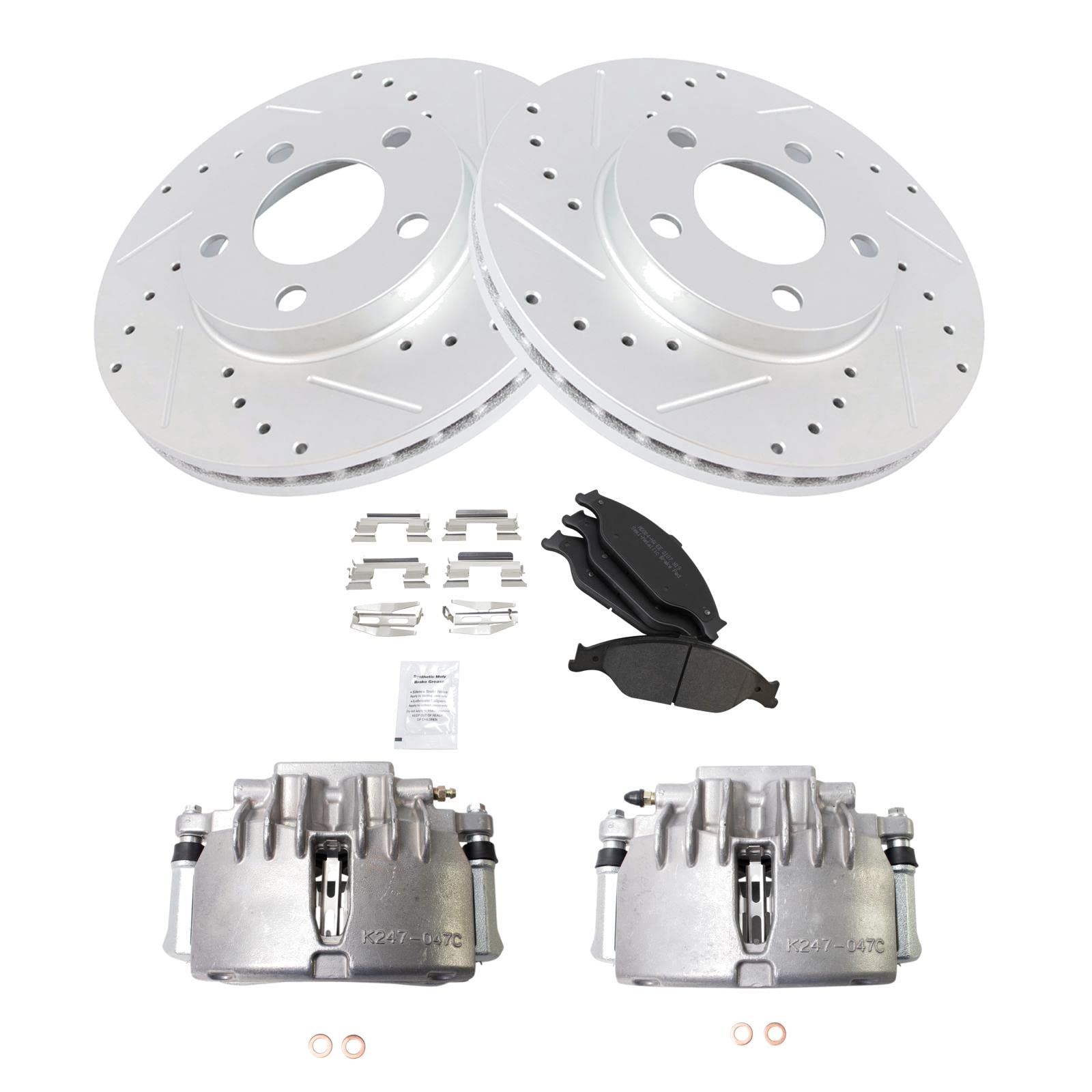 TRQ Front Performance Brake Pad & Rotor Kit - Semi-Metallic Vented G-Coated - Compatible with 2003-2004 Ford Mustang | High-Performance Braking for Street & Track Use