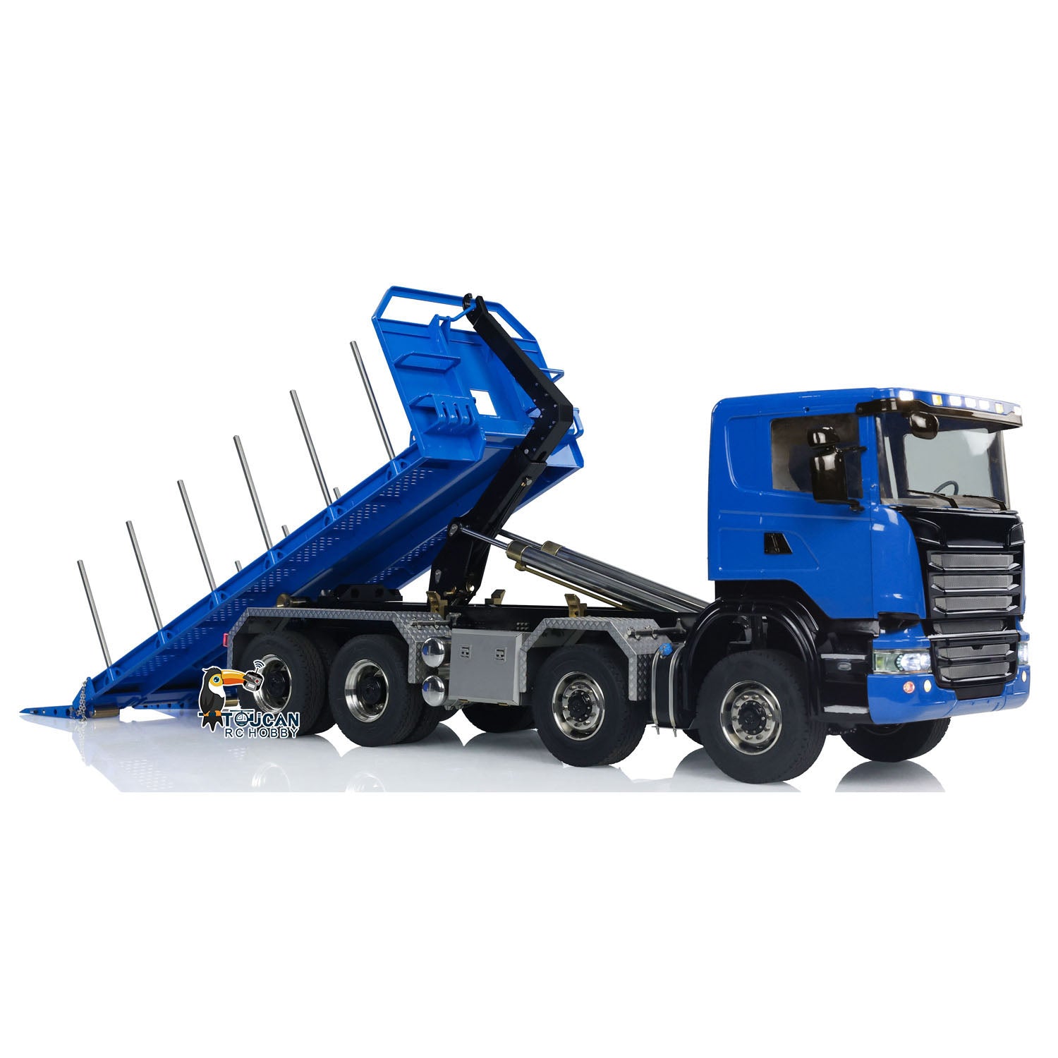1:14 Scale 8x8 RC Hydraulic Dump Truck with Roll On/Off Function - Remote Controlled Tipper Car with Realistic Sounds & LED Lights - U-Shaped High Bucket & Timber Flatbed for Construction Site Play & Collectors - Perfect for Kids Outdoor Play, Construction Toy Enthusiasts, and RC Vehicle Lovers