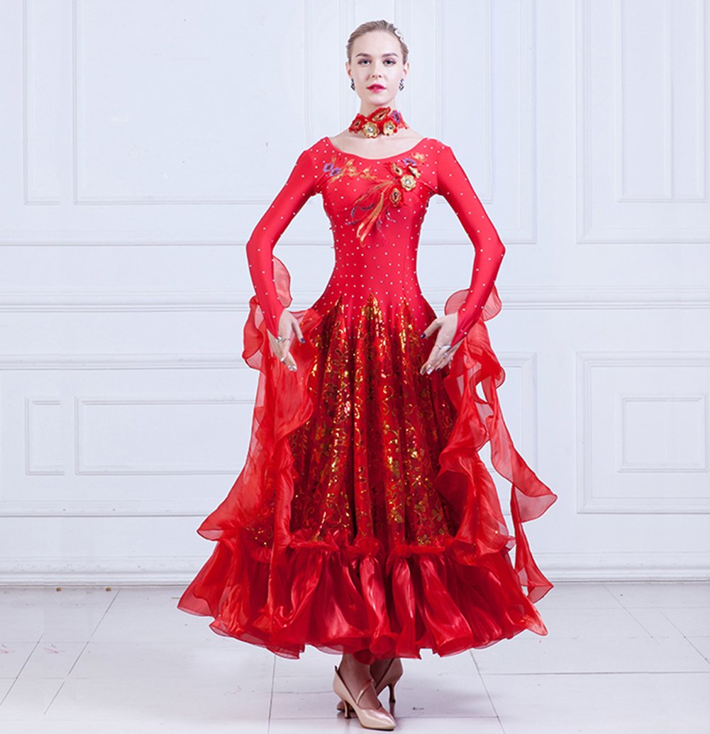 Elegant Women's Ballroom Dance Dress with Sequins - Modern Waltz & Foxtrot Competition Gown - Standard Ballroom Dancewear for Performances & Social Events