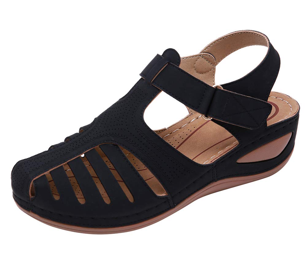 Vintage Women's Closed Toe Beach Wedge Sandals - Comfortable Summer Casual Shoes for Walking, Travel & Outdoor Activities