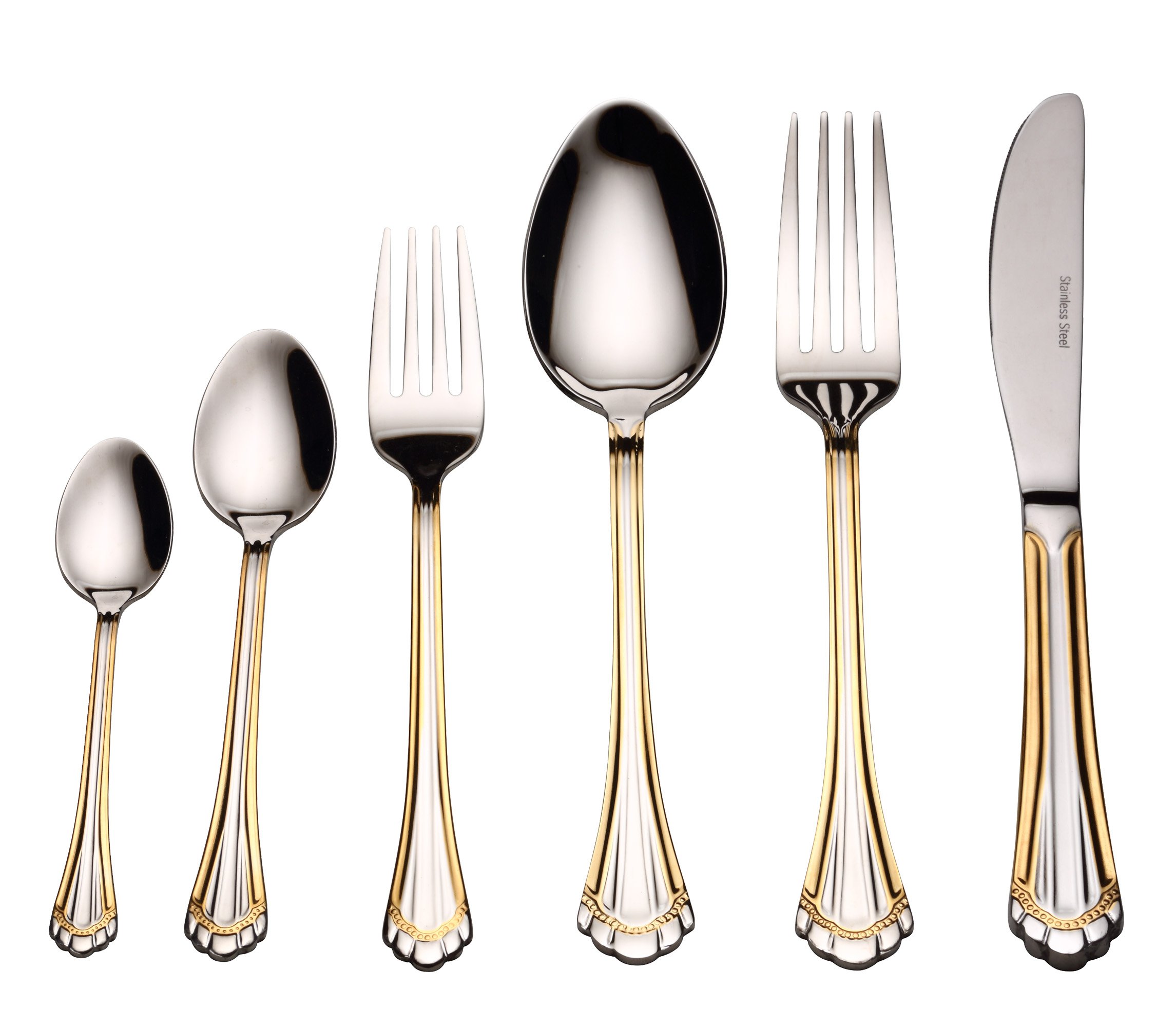 Premium 75-Piece Venezia Collection Flatware Set - 18/10 Surgical Stainless Steel Silverware for 12 with 24K Gold-Plated Serving Pieces - Elegant Dining Cutlery Set for Formal Dinners, Weddings & Special Occasions