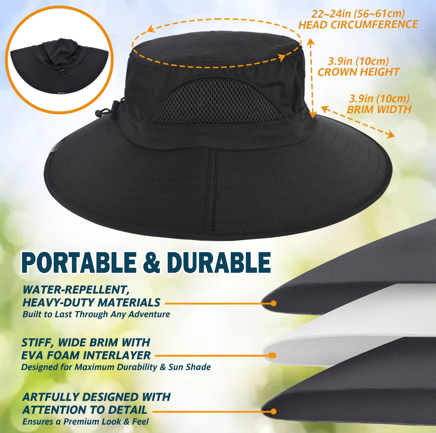 UPF 50+ Unisex Sun Hat with Neck Flap - Waterproof Packable for Outdoor Activities
