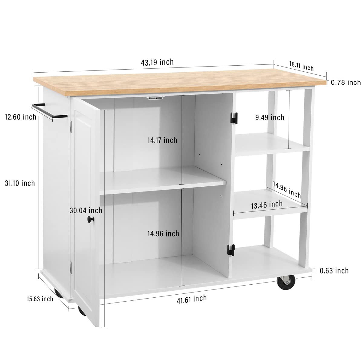 Wooden Kitchen Island Cart with Large Cabinet, Towel Rack & Wheels - Mobile Kitchen Organizer for Dining Room & Utensil Storage | Perfect for Small Spaces, Entertaining & Meal Prep