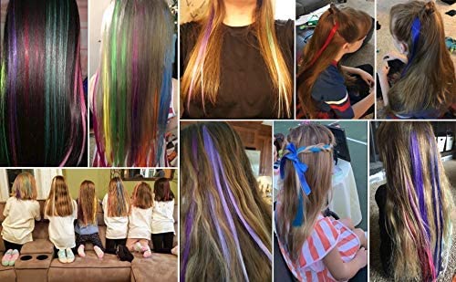 EASYOUNG Hair Tinsel 6 Pack - 6 Color Fairy Hair Glitter Extensions with Clips | Kids Hair Highlights & Braid Accessories for Parties, Festivals & Special Occasions