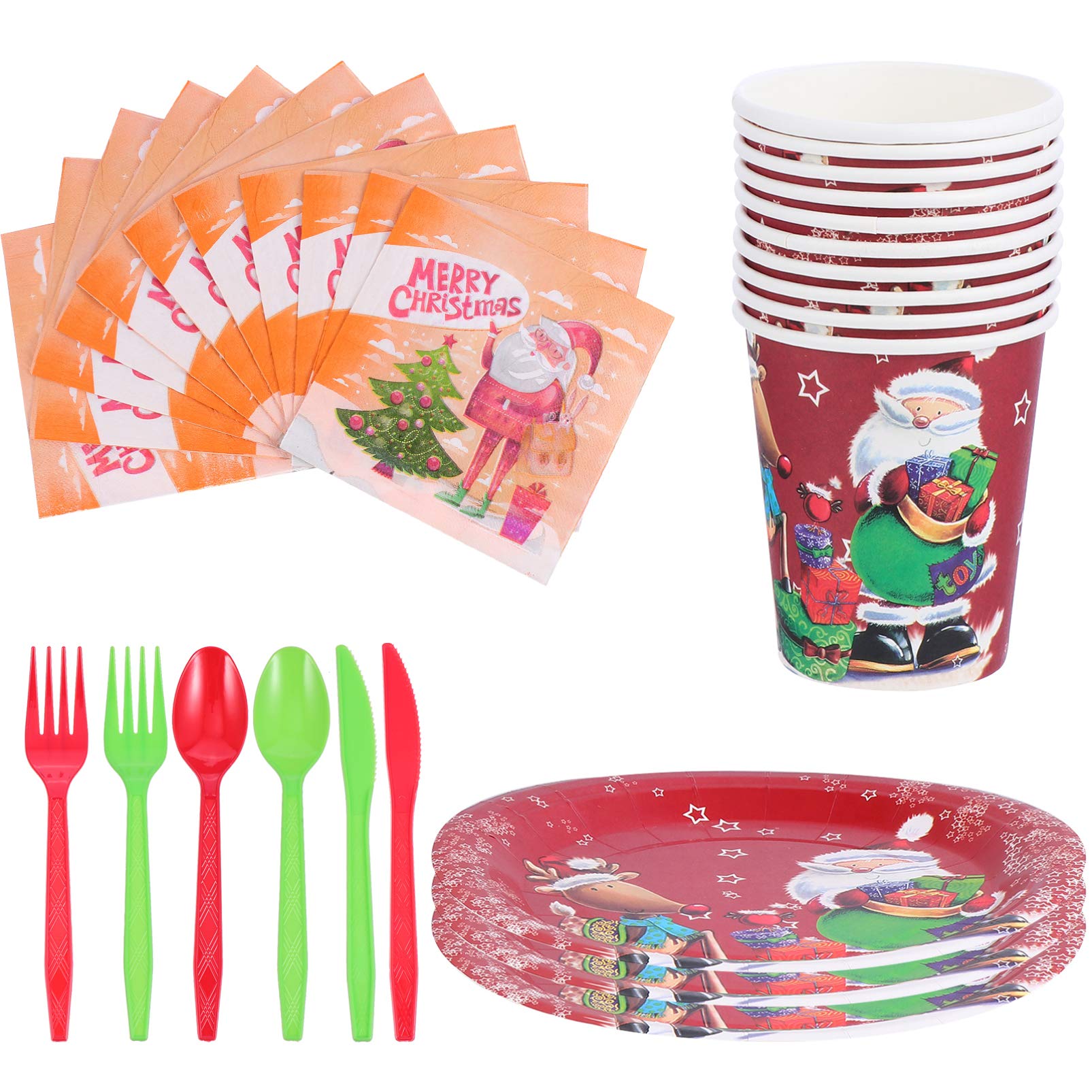 ARTIBETTER 60-Piece Christmas Disposable Dinnerware Set - Holiday Paper Plates, Napkins, Cups & Plastic Cutlery for Christmas Party, Family Gatherings & Festive Celebrations
