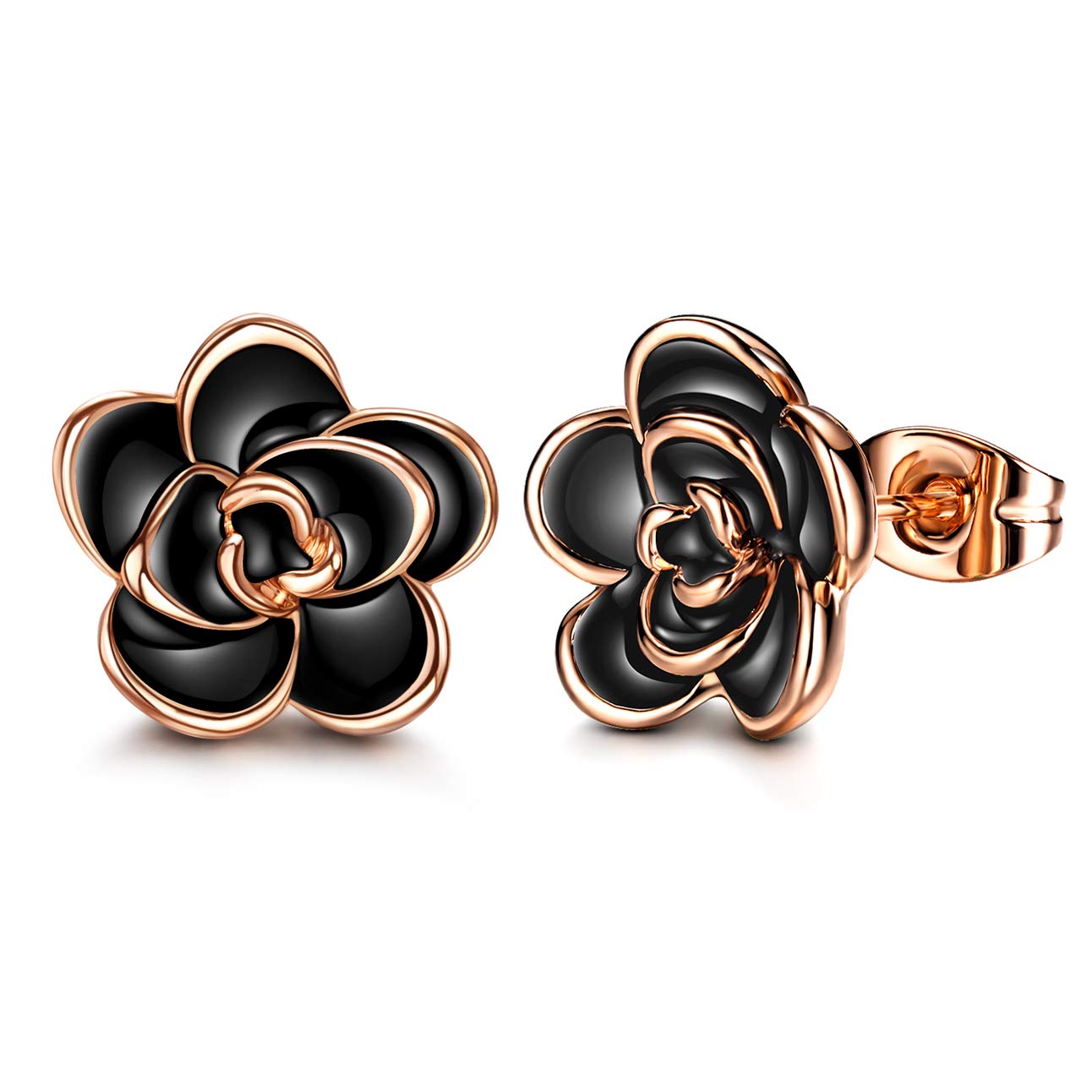 AllenCOCO Hypoallergenic Rose Flower Stud Earrings for Women - Nickel Free Sensitive Ear Jewelry in Gold & Silver - Perfect for Everyday Wear, Date Nights & Gift Giving