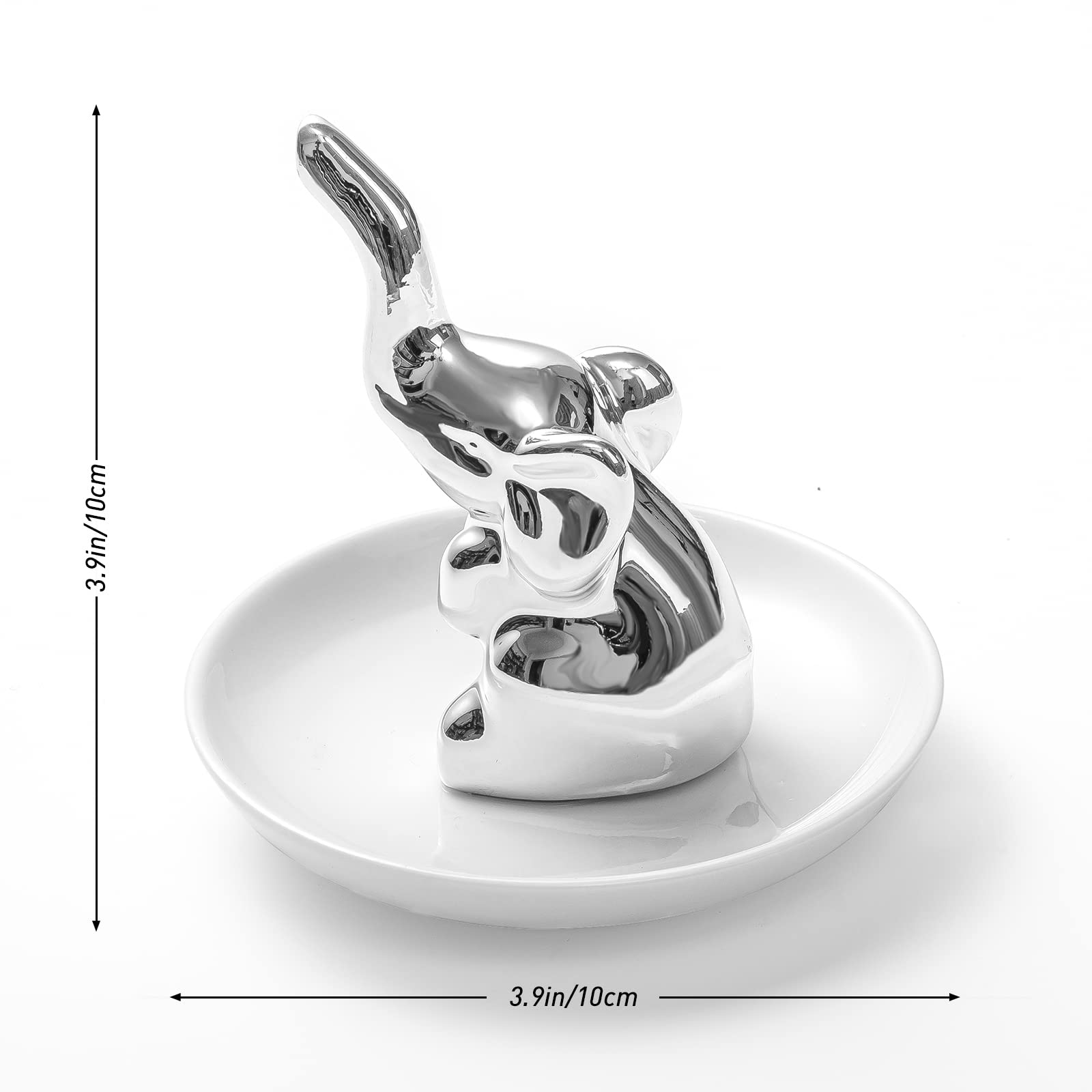 PUDDING CABIN Elephant Ring Holder - Elegant Jewelry Dish & Trinket Tray for Rings, Earrings - Perfect Women's Birthday Gift, Christmas, Wedding, Bridesmaid & Bridal Shower Present - Silver Elephant Decor for Girls & Women - Ideal for Bedroom Dresser, Bathroom Counter & Vanity Organizer