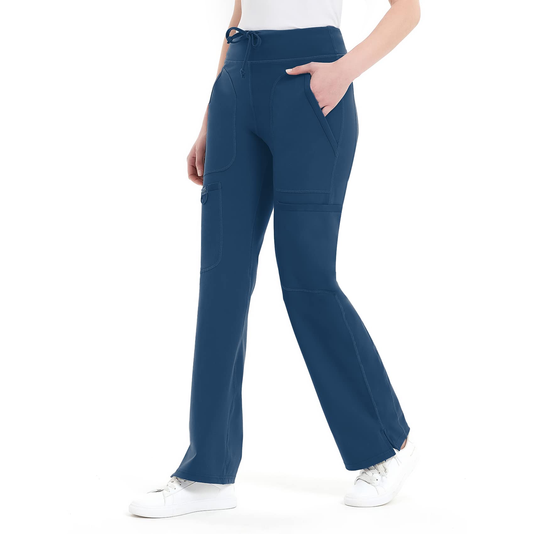 QBK Women's Mid Rise Yoga Scrub Pants - 5 Pocket Cargo Work Pants for Yoga, Nursing & Outdoor Activities | Comfortable Stretchy Workwear for Healthcare Professionals & Active Lifestyles