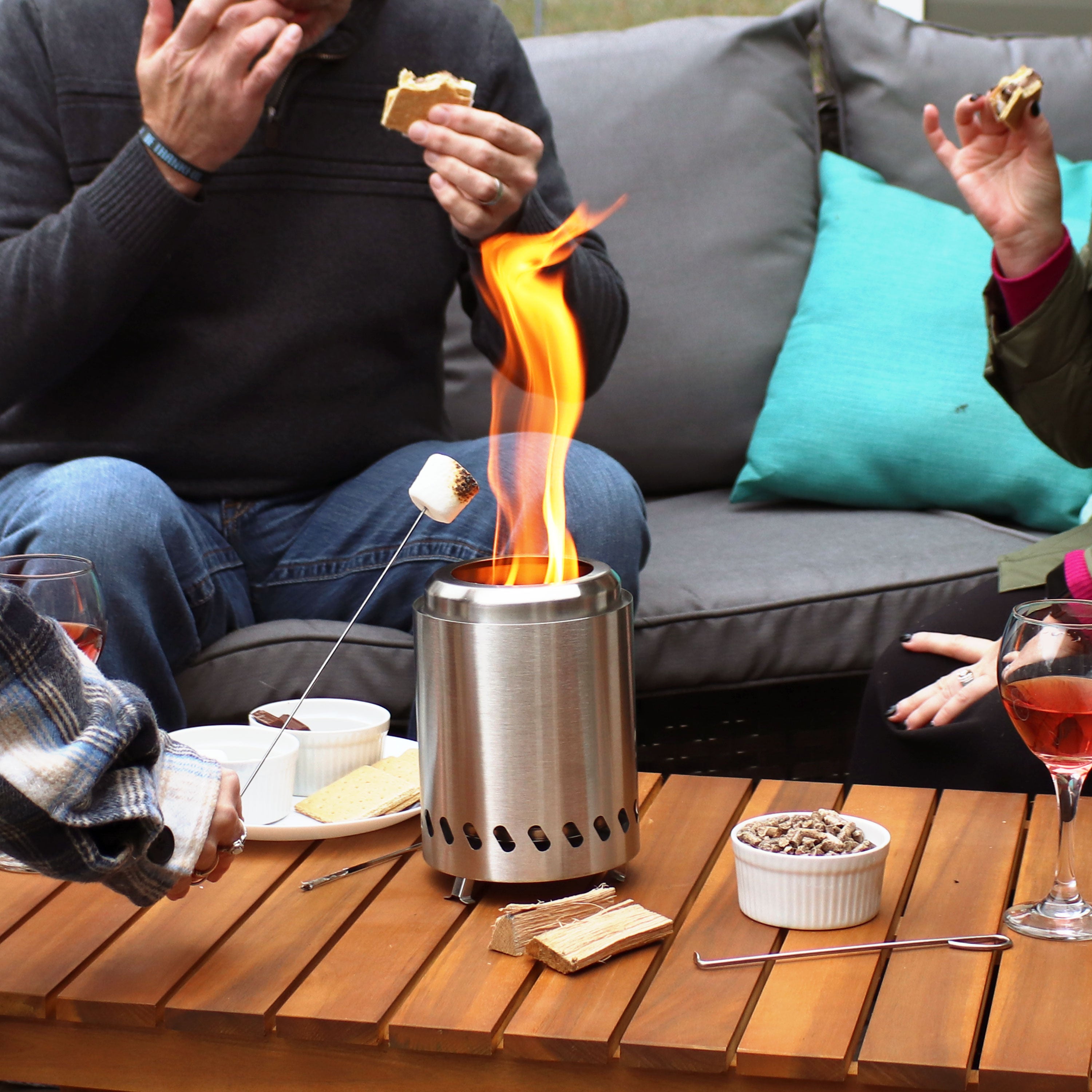 Sunnydaze Portable Tabletop Smokeless Fire Pit with Carry Bag & Poker - Perfect for Camping, Backyard, Patio & Outdoor Gatherings