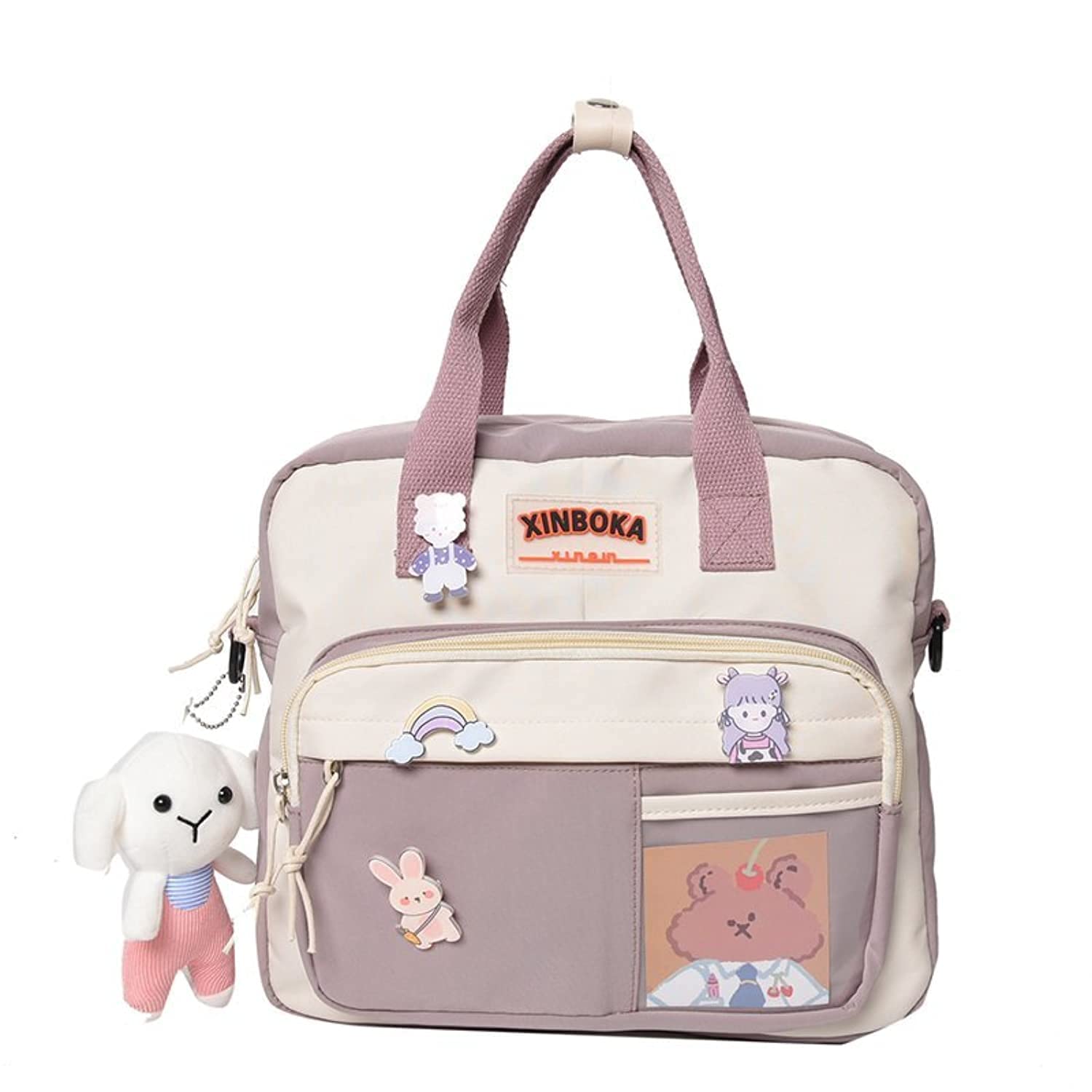 Kawaii Purple Backpack with Pin - Cute School Bag for Girls & Teens