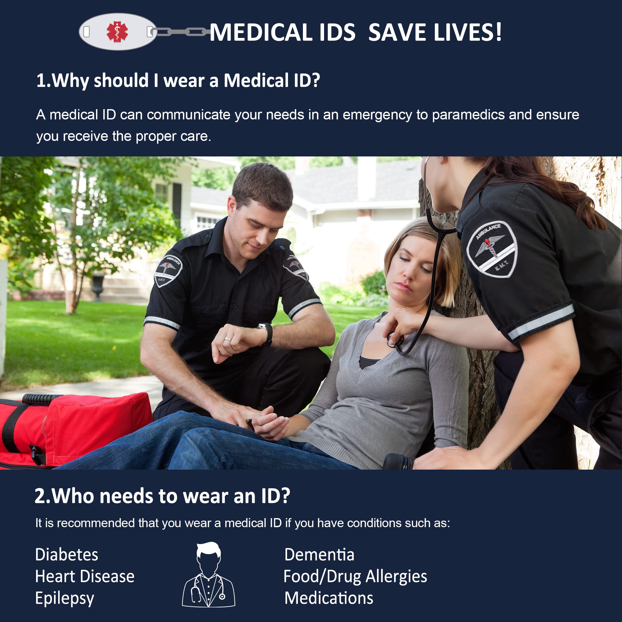 Divoti Custom Engraved Medical Alert Necklace for Men & Women - Black Dog Tag Style Medical ID Jewelry for Emergency Health Conditions (Diabetes, Allergies, Heart Conditions)