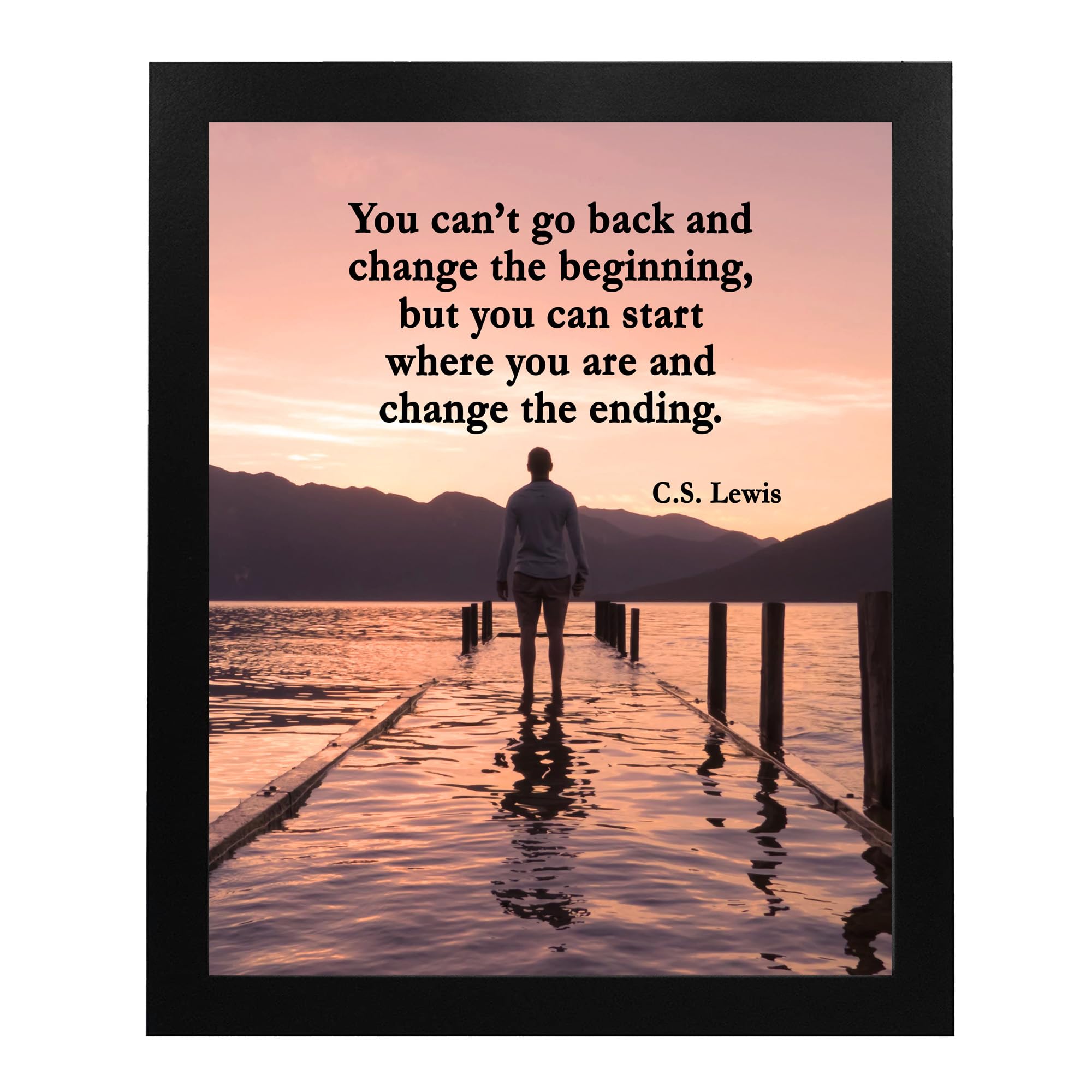 Sunset Inspirational Wall Art Print - 'Start Where You Are & Change the Ending' Motivational Quote for Living Room, Bedroom, Office Decor | 8x10 Unframed Landscape Poster | Perfect for Home, Workspace & Gift Giving