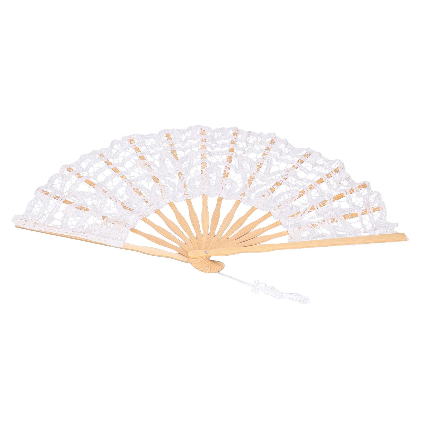 Aqur2020 Hand Fan - Elegant Hollow Lace Design Bamboo Fan, Lightweight & Portable for Dance Performances, Home Decor, Wedding Favors & Summer Cooling (White)